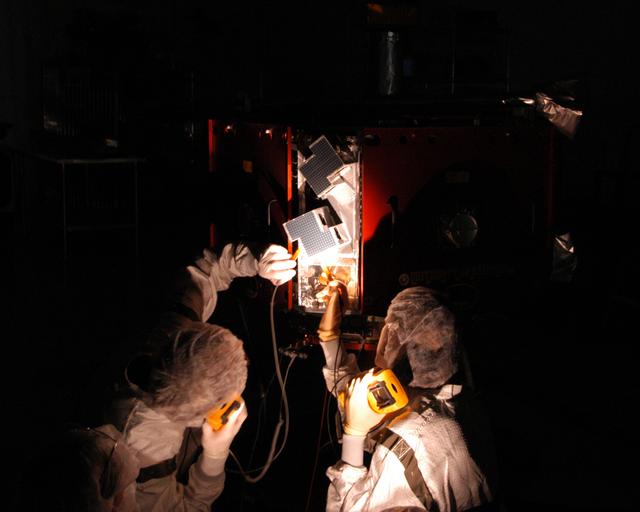 NASA image: Inspection work on THEMIS at Astrotech