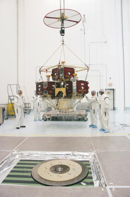 Moving THEMIS to a spin table for testing at Astrotech