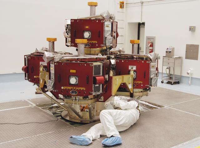 NASA image: Moving THEMIS to a spin table for testing at Astrotech