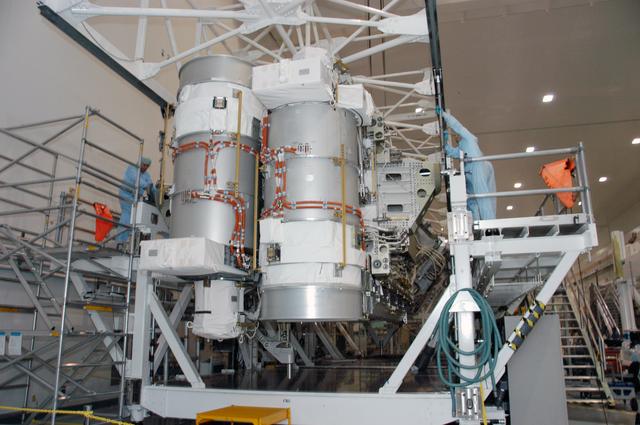 S3/S4 Integrated Truss being moved into the Space Shuttle Payloa
