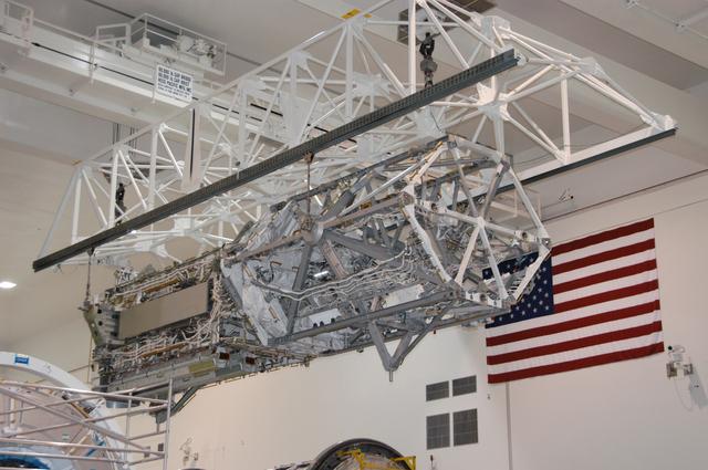 S3/S4 Integrated Truss being moved into the Space Shuttle Payloa
