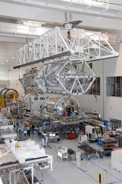 NASA image: S3/S4 Integrated Truss being moved into the Space Shuttle Payloa