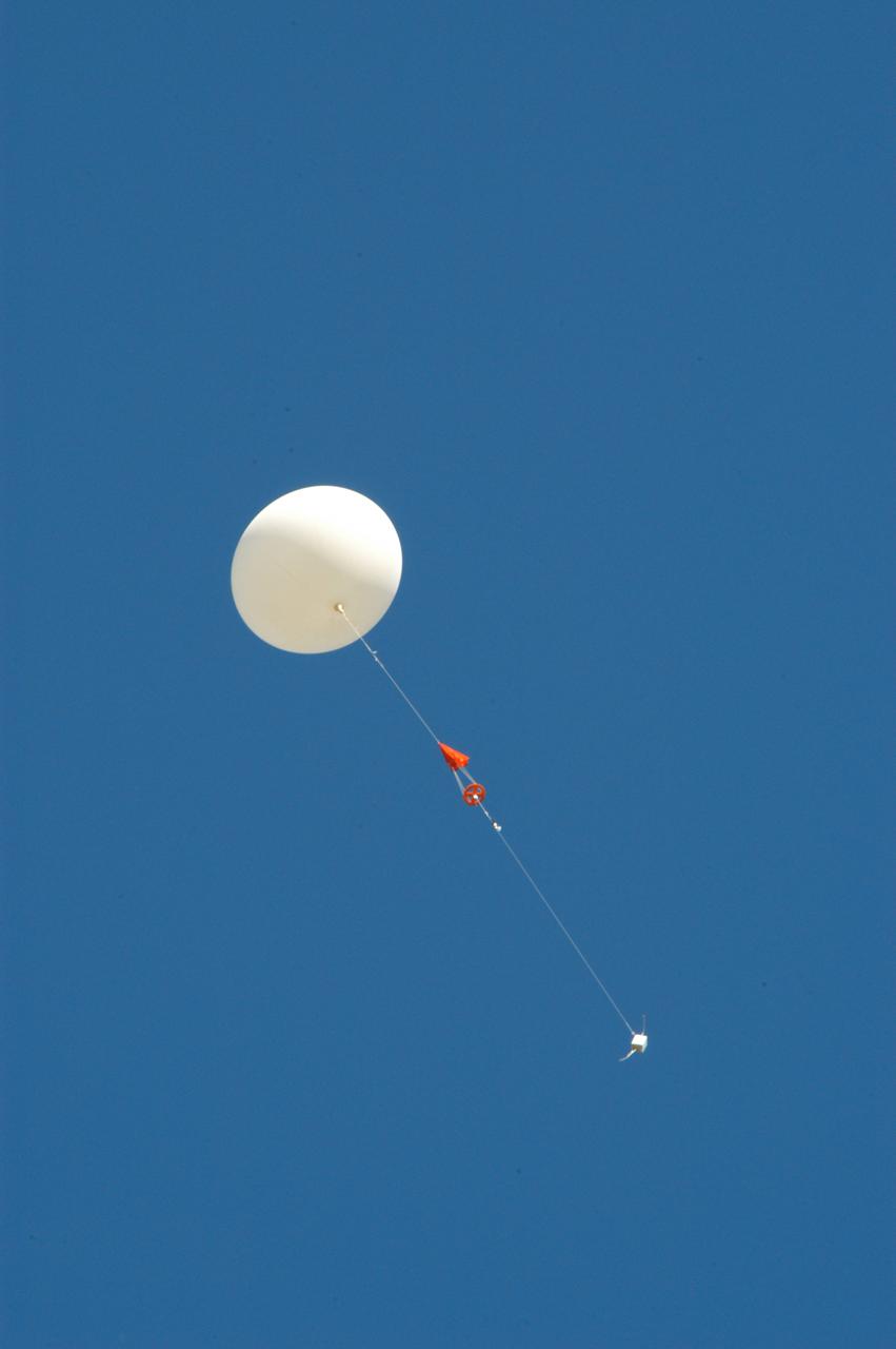 A weather balloon takes flight from the Cape Canaveral Air Force Station weather station. The balloon is equipped with a radiosonde, an instrument that transmits measurements on atmospheric pressure, humidity, temperature and winds as it ascends. The data will be used to determine if conditions are acceptable for the launch of NASA's THEMIS mission. THEMIS, an acronym for Time History of Events and Macroscale Interactions during Substorms, consists of five identical probes that will track violent, colorful eruptions near the North Pole. This will be the largest number of scientific satellites NASA has ever launched into orbit aboard a single rocket. The THEMIS mission aims to unravel the mystery behind auroral substorms, an avalanche of magnetic energy powered by the solar wind that intensifies the northern and southern lights. The mission will investigate what causes auroras in the Earth’s atmosphere to dramatically change from slowly shimmering waves of light to wildly shifting streaks of bright color. Launch is planned from Pad 17-B in a window that extends from 6:01 to 6:19 p.m. EST.