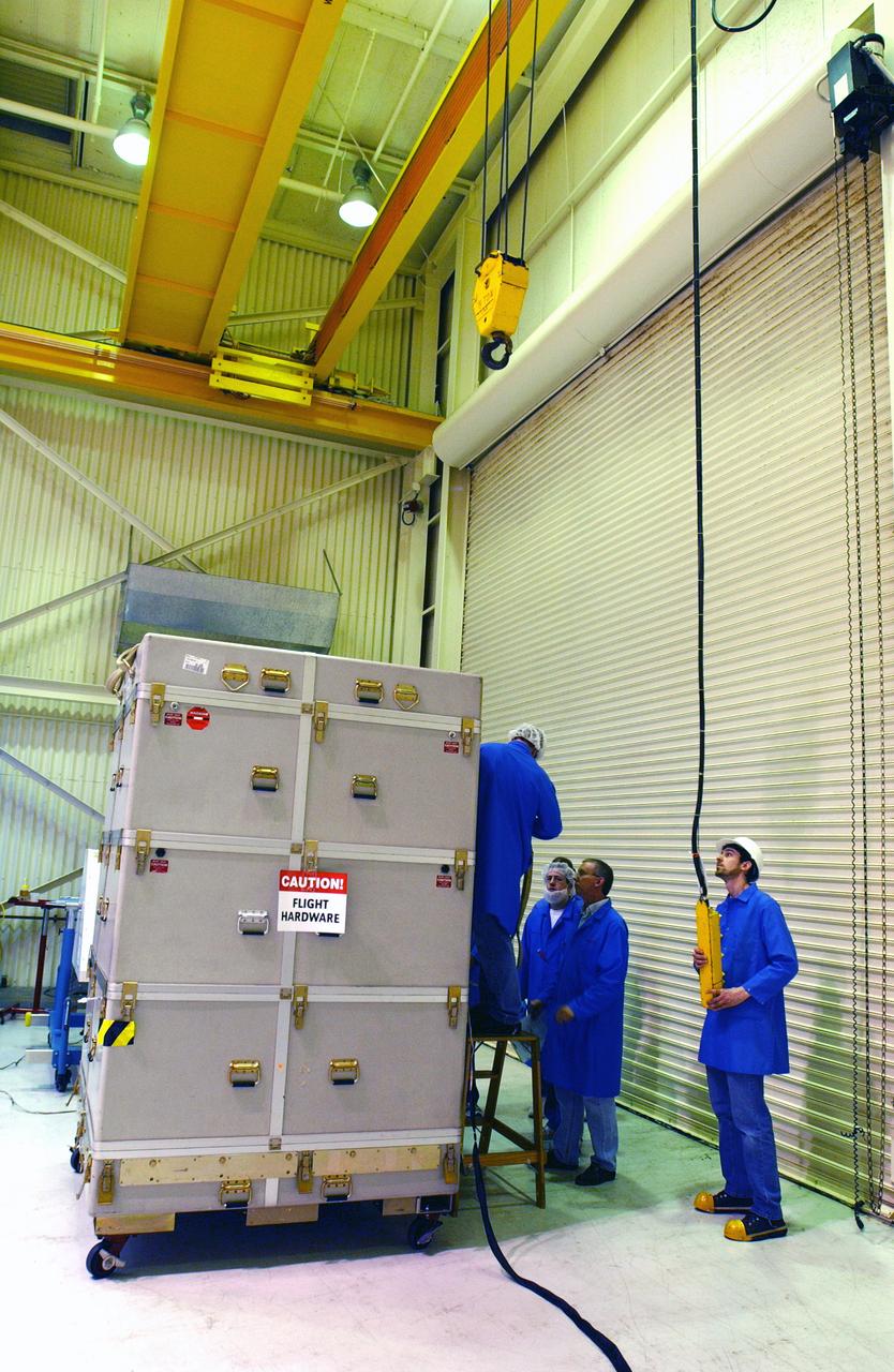 NASA's Aeronomy of Ice in the Mesosphere, or AIM, spacecraft arrives in a clean room at Vandenberg Air Force Base in California. AIM is the seventh Small Explorers mission under NASA's Explorer Program. The program provides frequent flight opportunities for world-class scientific investigations from space within heliophysics and astrophysics. The AIM spacecraft will fly three instruments designed to study polar mesospheric clouds located at the edge of space, 50 miles above the Earth's surface in the coldest part of the planet's atmosphere. The mission's primary goal is to explain why these clouds form and what has caused them to become brighter and more numerous and appear at lower latitudes in recent years. AIM's results will provide the basis for the study of long-term variability in the mesospheric climate and its relationship to global climate change. AIM is scheduled to be mated to the Pegasus XL during the second week of April, after which final inspections will be conducted. Launch is scheduled for April 25.