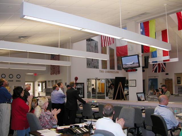 NASA image: Media and staff in the NASA News Center at Kennedy Space Center 