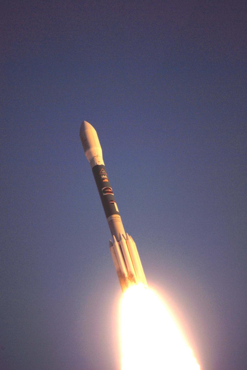 KENNEDY SPACE CENTER, FLA. -- The Delta II rocket with NASA's THEMIS spacecraft aboard begins its journey to orbit at 6:01 p.m. EST from Pad 17-B at Cape Canaveral Air Force Station. THEMIS, an acronym for Time History of Events and Macroscale Interactions during Substorms, consists of five identical probes that will track violent, colorful eruptions near the North Pole.  This will be the largest number of scientific satellites NASA has ever launched into orbit aboard a single rocket.  The THEMIS mission aims to unravel the mystery behind auroral substorms, an avalanche of magnetic energy powered by the solar wind that intensifies the northern and southern lights.  The mission will investigate what causes auroras in the Earth’s atmosphere to dramatically change from slowly shimmering waves of light to wildly shifting streaks of bright color. Photo credit: NASA/Ken Thornsley