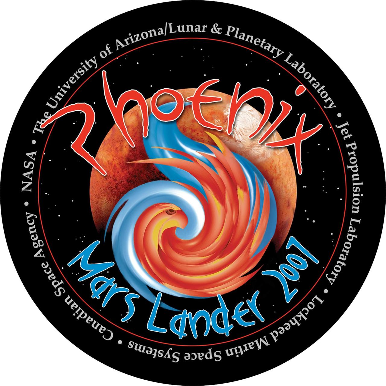 KENNEDY SPACE CENTER, FLA. -- The official Phoenix Mars Lander Mission sticker, designed by Principal Investigator Peter Smith, shows off the Phoenix logo created by Isabelle Tremblay. It also displays all of the mission partners around the border.