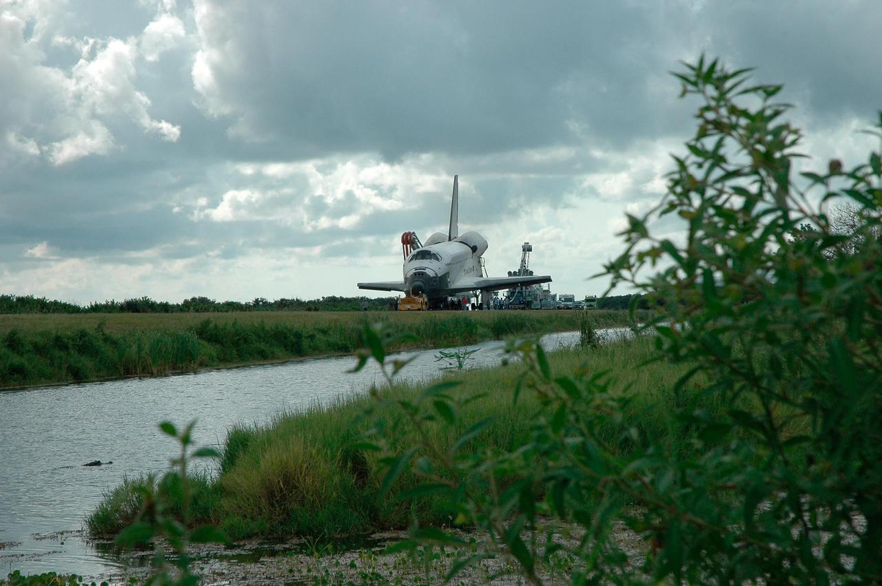 KENNEDY SPACE CENTER, FLA. --   On the Shuttle Landing Facility at NASA's Kennedy Space Center, the orbiter Endeavour is ready to be towed to the Orbiter Processing Facility, known as the OPF.  Endeavour returned to Earth Aug. 21 from mission STS-118, landing at Kennedy at 12:32 p.m. EDT. In the OPF bay 2, Endeavour will incur thermal protection system inspections and numerous other post-flight inspections before processing starts for its next voyage into space.  Endeavour will next fly on mission STS-123 targeted for Feb. 14, 2008.  Photo credit: NASA/Jack Pfaller