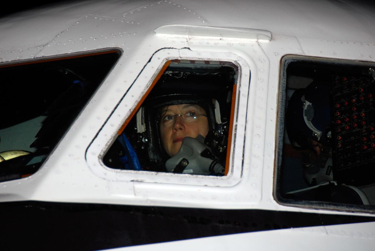 KENNEDY SPACE CENTER, FLA. -- STS-120 Commander Pam Melroy parks a Shuttle Training Aircraft, or STA, on the tarmac at Kennedy Space Center's Shuttle Landing Facility.  She and STS-120 Pilot George Zamka are training for their upcoming space shuttle mission by practicing landings using the STA.  Melroy is the second woman to command a shuttle mission. Also assigned to STS-120 are Mission Specialists Scott Parazynski, Stephanie Wilson, Doug Wheelock, Paolo Nespoli and Daniel Tani. Nespoli represents the European Space Agency. Tani will remain on the International Space Station as an Expedition 16 flight engineer after the STS-120 mission is complete. The mission will be the 23rd shuttle flight to the International Space Station, delivering the Italian-built U.S. Node 2, called Harmony. The crew arrived at Kennedy on Oct. 19 to prepare for launch aboard space shuttle Discovery at 11:38 a.m. EDT Oct. 23. The 14-day mission includes five spacewalks -- four by shuttle crew members and one by the station's Expedition 16 crew -- to install Harmony and move the P6 solar arrays to their permanent position and deploy them. Discovery is expected to complete its mission and return home on Nov. 6.  Photo credit: NASA/Kim Shiflett