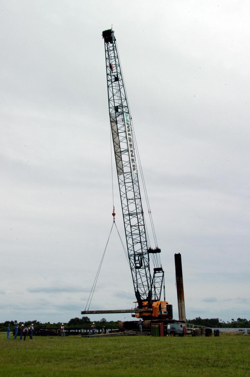 KENNEDY SPACE CENTER, FLA. -- A large crawler crane arrives at the turn basin at the Launch Complex 39 Area on NASA's Kennedy Space Center. The crane with its 70-foot boom will be moved to Launch Pad 39B and used to construct a new lightning protection system for the Constellation Program and Ares/Orion launches. Pad B will be the site of the first Ares vehicle launch, including Ares I-X which is scheduled for April 2009. Photo credit: NASA/George Shelton