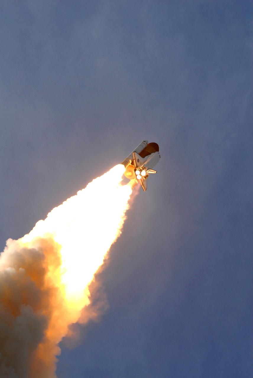 KENNEDY SPACE CENTER, FLA. -- Its twin columns of fire merged behind it, space shuttle Atlantis is propelled into space on mission STS-122 to the International Space Station. Liftoff was on time at 2:45 p.m. The launch is the third attempt for Atlantis since December 2007 to carry the European Space Agency's Columbus laboratory to the International Space Station. During the 11-day mission, the crew's prime objective is to attach the laboratory to the Harmony module, adding to the station's size and capabilities. Photo credit: NASA/Jerry Cannon, Rusty Backer