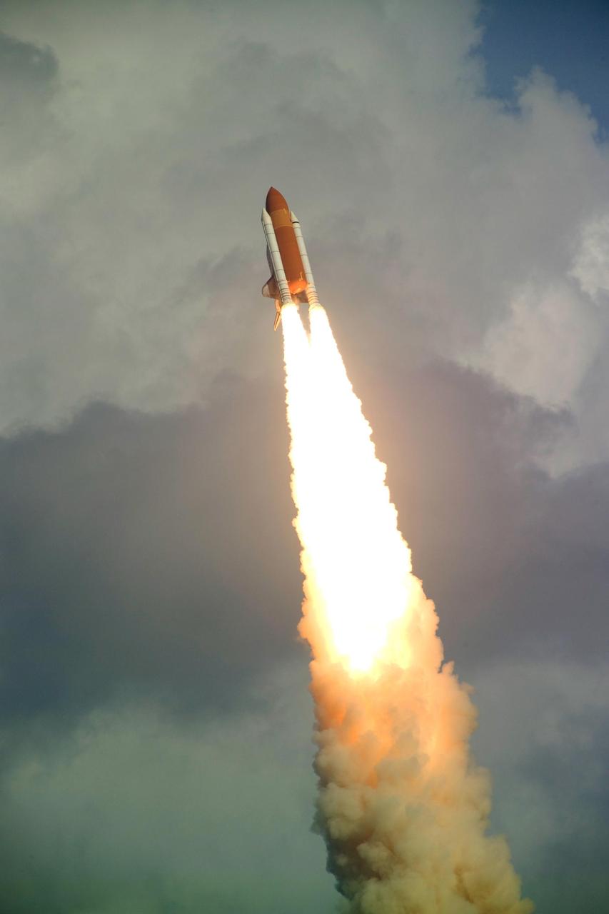 KENNEDY SPACE CENTER, FLA. -- Twin columns of fire propel space shuttle Atlantis into space on mission STS-122 to the International Space Station. Liftoff was on time at 2:45 p.m.The launch is the third attempt for Atlantis since December 2007 to carry the European Space Agency's Columbus laboratory to the International Space Station. During the 11-day mission, the crew's prime objective is to attach the laboratory to the Harmony module, adding to the station's size and capabilities. Photo credit: NASA/Chris Lynch