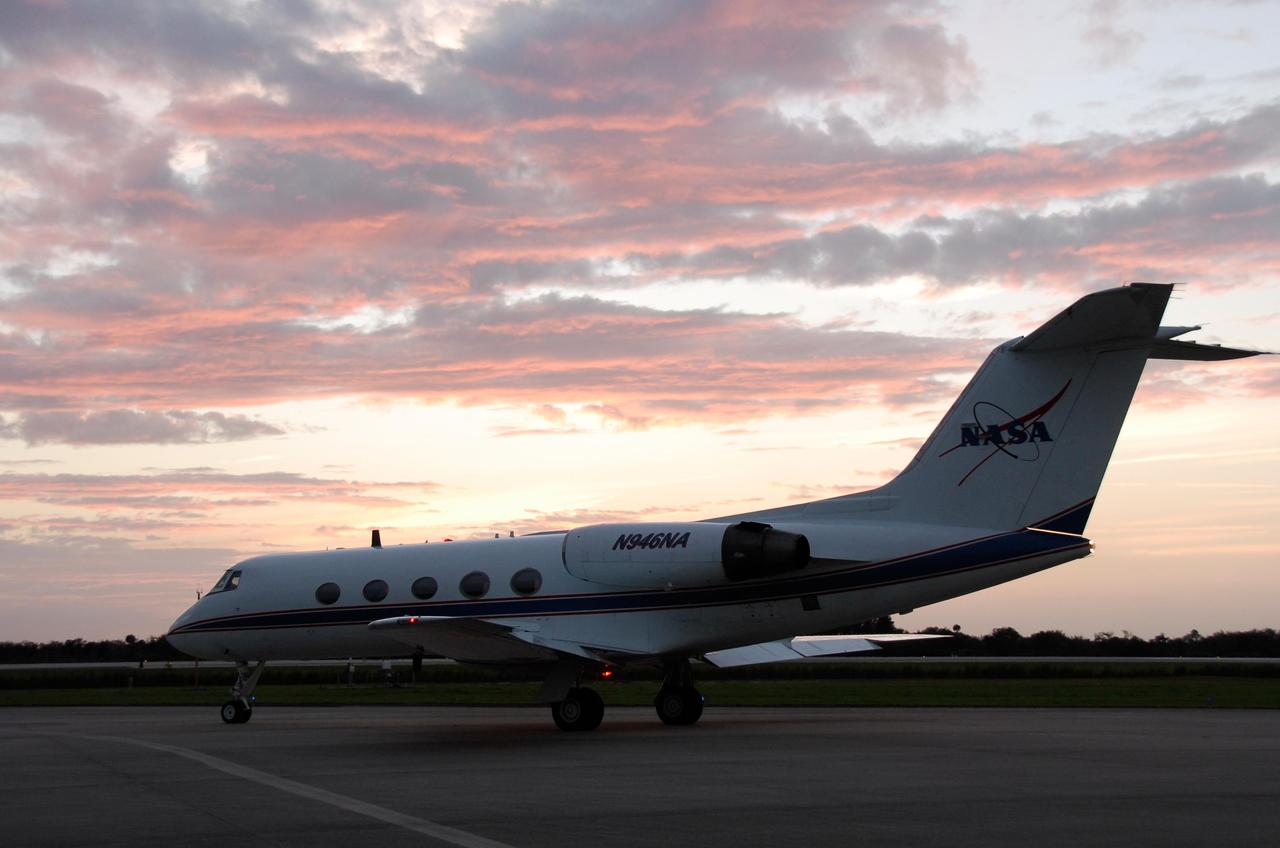 KENNEDY SPACE CENTER, FLA. -- At NASA Kennedy Space Center's Shuttle Landing Facility, a Shuttle Training Aircraft, or STA, is preparing to take off for practice space shuttle landings. The STA is a Grumman American Aviation-built Gulf Stream II jet that was modified to simulate an orbiter's cockpit, motion and visual cues, and handling qualities. In flight, the STA duplicates the orbiter's atmospheric descent trajectory from approximately 35,000 feet altitude to landing on a runway. Because the orbiter is unpowered during re-entry and landing, its high-speed glide must be perfectly executed the first time.  The crew for space shuttle Endeavour's STS-123 mission is at Kennedy for a full launch dress rehearsal, known as the terminal countdown demonstration test or TCDT.  The terminal countdown demonstration test provides astronauts and ground crews with an opportunity to participate in various simulated countdown activities, including equipment familiarization and emergency training. Endeavour is targeted to launch March 11 at 2:28 a.m. EDT on a 16-day mission to the International Space Station. On the mission, Endeavour and its crew will deliver the first section of the Japan Aerospace Exploration Agency's Kibo laboratory and the Canadian Space Agency's two-armed robotic system, Dextre. Photo credit: NASA/Kim Shiflett