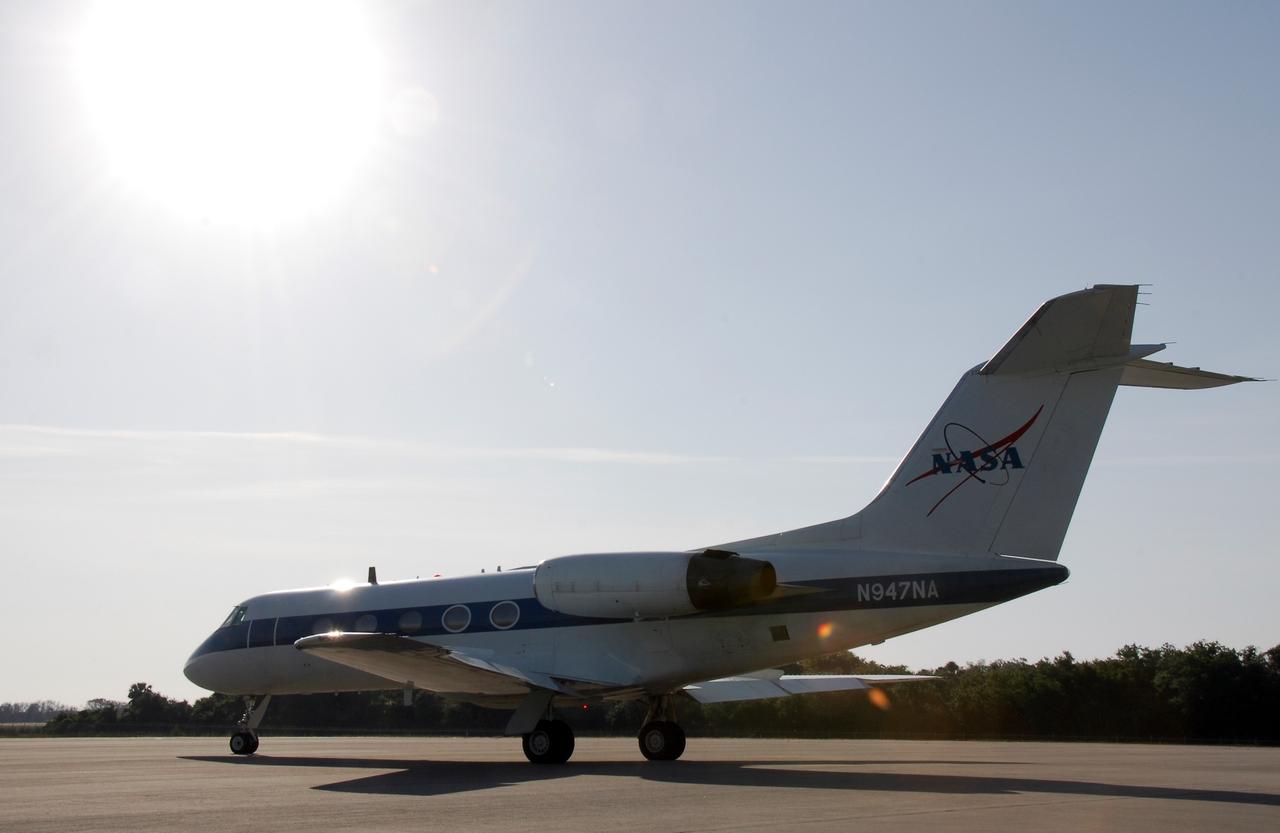 CAPE CANAVERAL, Fla. -- NASA's Shuttle Training Aircraft, or STA, taxis to the runway at the NASA Kennedy Space Center Shuttle Landing Facility. STS-124 Commander Mark Kelly and Pilot Ken Ham are practicing space shuttle landings. The STA is a Grumman American Aviation-built Gulf Stream II jet that was modified to simulate an orbiter's cockpit, motion and visual cues, and handling qualities. In flight, the STA duplicates the orbiter's atmospheric descent trajectory from approximately 35,000 feet altitude to landing on a runway. Because the orbiter is unpowered during re-entry and landing, its high-speed glide must be perfectly executed the first time. The crew for space shuttle Discovery's STS-124 mission is at Kennedy for a full launch dress rehearsal, known as the terminal countdown demonstration test, or TCDT. Providing astronauts and ground crews with an opportunity to participate in various simulated countdown activities, TCDT includes equipment familiarization and emergency training. Discovery's launch is targeted for May 31. Photo credit: NASA/Kim Shiflett
