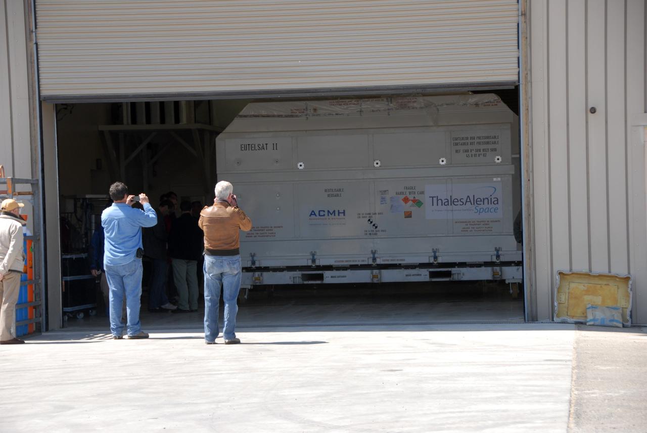 VANDENBERG AIR FORCE BASE, Calif. --   At Vandenberg Air Force Base, the OSTM/Jason-2 satellite shipping container has been moved inside the Astrotech processing facility. The OSTM, or Ocean Topography Mission, on the Jason-2 satellite is a follow-on to Jason-1. It will take oceanographic studies of sea surface height into an operational mode for continued climate forecasting research and science and industrial applications.  This satellite altimetry data will help determine ocean circulation, climate change and sea-level rise. OSTM is a joint effort by the National Oceanic and Atmospheric Administration, NASA, France’s Centre National d’Etudes Spatiales and the European Meteorological Satellite Organisation. OSTM/Jason-2 will be launched aboard a United Launch Alliance Delta II 7320 from Vandenberg on June 15.  Photo credit: NASA/Dan Liberotti