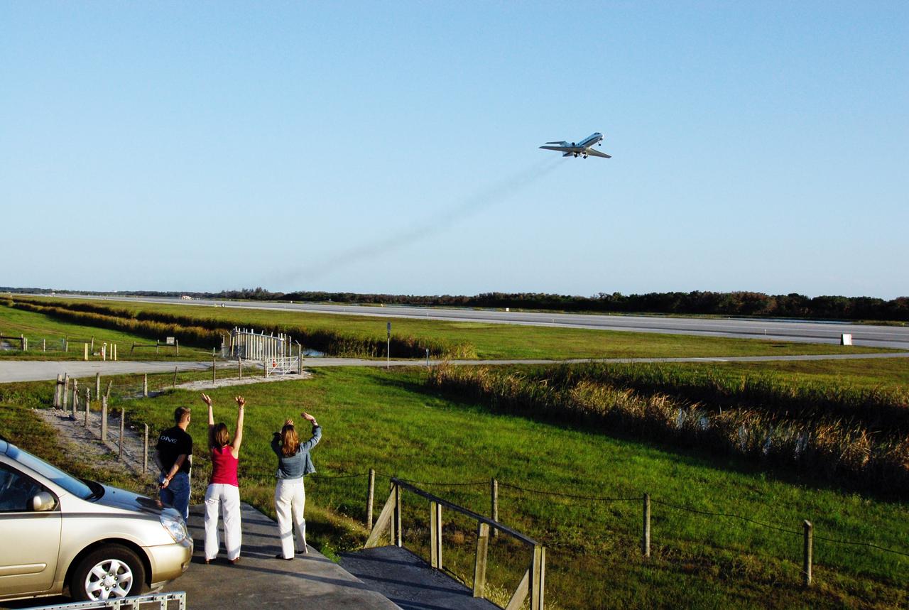 CAPE CANAVERAL, Fla. -- One of the shuttle training aircraft, or STA, takes off from the runway at NASA Kennedy Space Center's Shuttle Landing Facility. The commander and pilot of the STS-124 mission, Mark Kelly and Ken Ham, are practicing landing the shuttle on the runway. The STA is a Grumman American Aviation-built Gulf Stream II jet that was modified to simulate an orbiter's cockpit, motion and visual cues, and handling qualities. In flight, the aircraft duplicates the orbiter's atmospheric descent trajectory from approximately 35,000 feet altitude to landing on a runway. Space shuttle Discovery is scheduled to lift off on the STS-124 mission at 5:02 p.m. May 31. Photo credit: NASA/Kim Shiflett