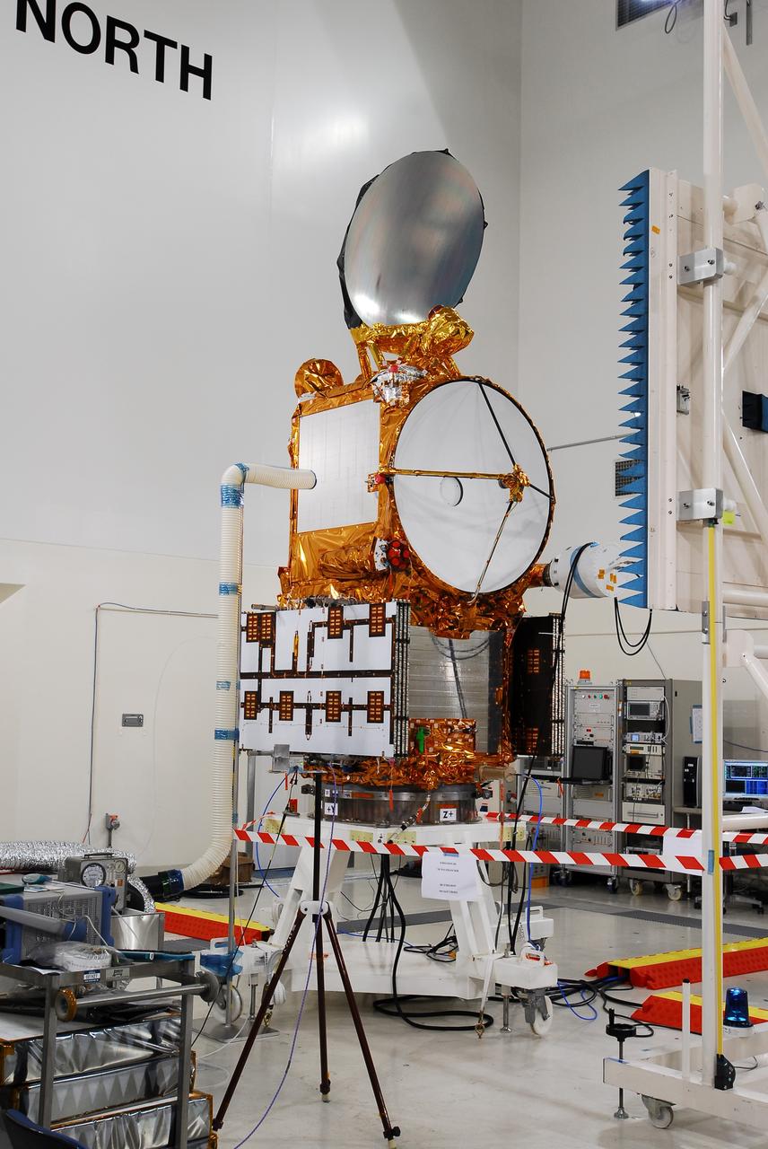 VANDENBERG AIR FORCE BASE, Calif. – The Ocean Surface Topography Mission, or OSTM/Jason 2, spacecraft is being prepared for bagging before encapsulation and transfer to the launch pad. The launch of the Ocean Surface Topography Mission, or OSTM/Jason 2, aboard a Delta II rocket is scheduled for Friday, June 20, from Vandenberg Air Force Base in California. The launch window extends from 12:46 a.m. to 12:55 a.m. PDT. The satellite will be placed in an 830-mile-high orbit at an inclination of 66 degrees after separating from the Delta II 55 minutes after liftoff. The five primary science instruments of the Ocean Surface Topography Mission aboard the Jason 2 spacecraft are dedicated to measuring ocean surface height. These measurements will be used to evaluate and forecast climate changes and improve weather forecasting. The results also are expected to help forecasters better predict hurricane intensity. Photo credit: NASA