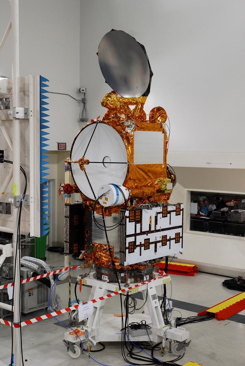 VANDENBERG AIR FORCE BASE, Calif. – The Ocean Surface Topography Mission, or OSTM/Jason 2, spacecraft is being prepared for bagging before encapsulation and transfer to the launch pad.  The launch of the Ocean Surface Topography Mission, or OSTM/Jason 2, aboard a Delta II rocket is scheduled for Friday, June 20, from Vandenberg Air Force Base in California. The launch window extends from 12:46 a.m. to 12:55 a.m. PDT. The satellite will be placed in an 830-mile-high orbit at an inclination of 66 degrees after separating from the Delta II 55 minutes after liftoff.  The five primary science instruments of the Ocean Surface Topography Mission aboard the Jason 2 spacecraft are dedicated to measuring ocean surface height. These measurements will be used to evaluate and forecast climate changes and improve weather forecasting. The results also are expected to help forecasters better predict hurricane intensity.  Photo credit: NASA