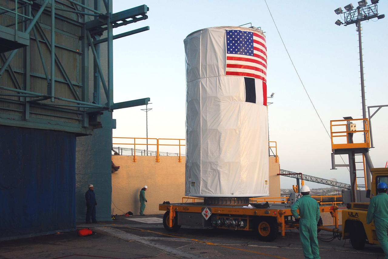 VANDENBERG AIR FORCE BASE, Calif. – Inside its shipping container, the Ocean Surface Topography Mission, or OSTM/Jason 2, spacecraft is moved to Space Launch Complex 2 for mating with its Delta II launch vehicle. The launch is scheduled for June 20 from Vandenberg Air Force Base. The launch window extends from 12:46 a.m. to 12:55 a.m. PDT. The satellite will be placed in an 830-mile-high orbit at an inclination of 66 degrees after separating from the Delta II 55 minutes after liftoff. The five primary science instruments of the Ocean Surface Topography Mission aboard the Jason 2 spacecraft are dedicated to measuring the height of the ocean surface. These measurements will be used to evaluate and forecast climate changes and improve weather forecasting. The results also are expected to help forecasters better predict hurricane intensity.