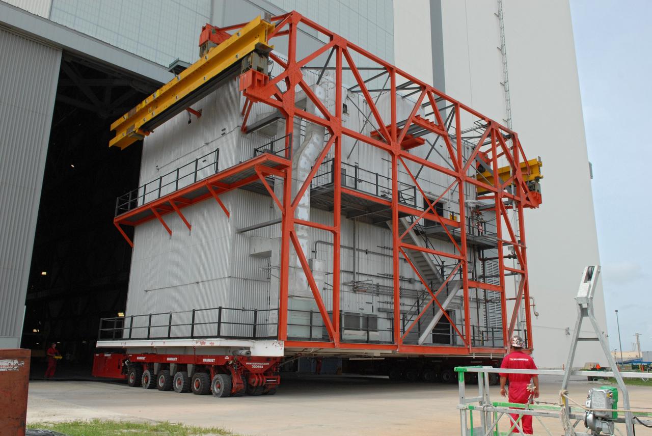 CAPE CANAVERAL, Fla. – Platform C is moved out of Vehicle Assembly Building at NASA's Kennedy Space Center to allow refurbishment of the facility for the Constellation Program's Ares 1-X vehicle in high bay 3. The platform will be demolished. Photo credit: NASA/Amanda Diller