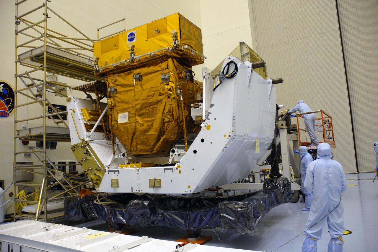 CAPE CANAVERAL, Fla. – In the high bay of the Payload Hazardous Servicing Facility at NASA's Kennedy Space Center, the Orbital Replacement Unit Carrier, for the Hubble Space Telescope is unwrapped and awaits final processing for launch.  The Orbital Replacement Unit Carrier, or ORUC, is one of four carriers supporting hardware for space shuttle Atlantis' STS-125 mission to service the telescope. The Super Lightweight Interchangeable Carrier, or SLIC, and the Flight Support System, or FSS, have also arrived at Kennedy. The Multi-Use Lightweight Equipment carrier will be delivered in late July. The carriers will be prepared for the integration of telescope science instruments, both internal and external replacement components, as well as the flight support equipment to be used by the astronauts during the Hubble servicing mission, targeted for launch Oct. 8. Photo credit: NASA/Jack Pfaller