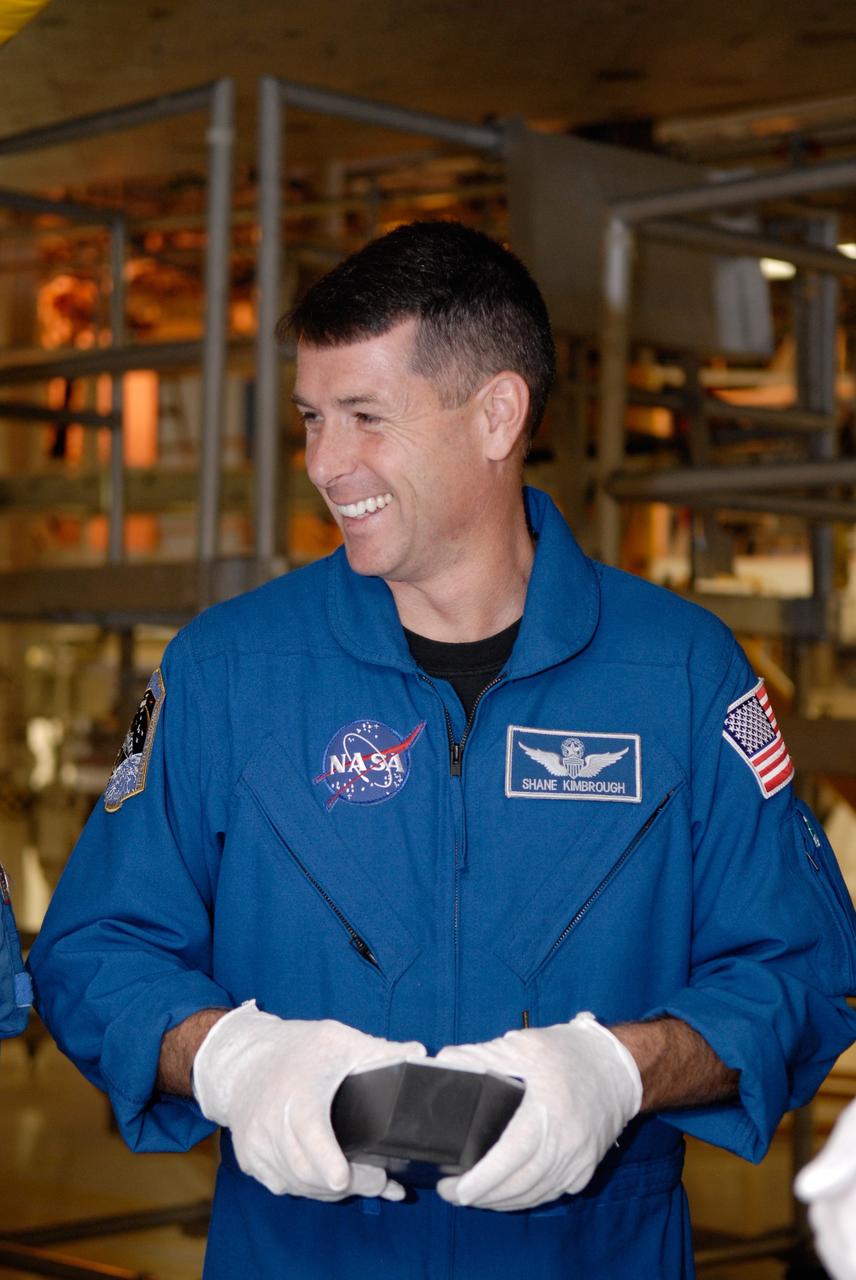 CAPE CANAVERAL, Fla. – In Orbiter Processing Facility 2 at NASA's Kennedy Space Center, members of space shuttle Endeavour's STS-126 crew participate in a crew equipment interface test, or CEIT. Shown here is Mission Specialist Shane Kimbrough. The CEIT provides hands-on experience with hardware and equipment slated to fly on their mission. Endeavour will deliver a multi-purpose logistics module to the International Space Station on the STS-126 mission. Launch is targeted for Nov. 10. Photo credit: NASA/Kim Shiflett