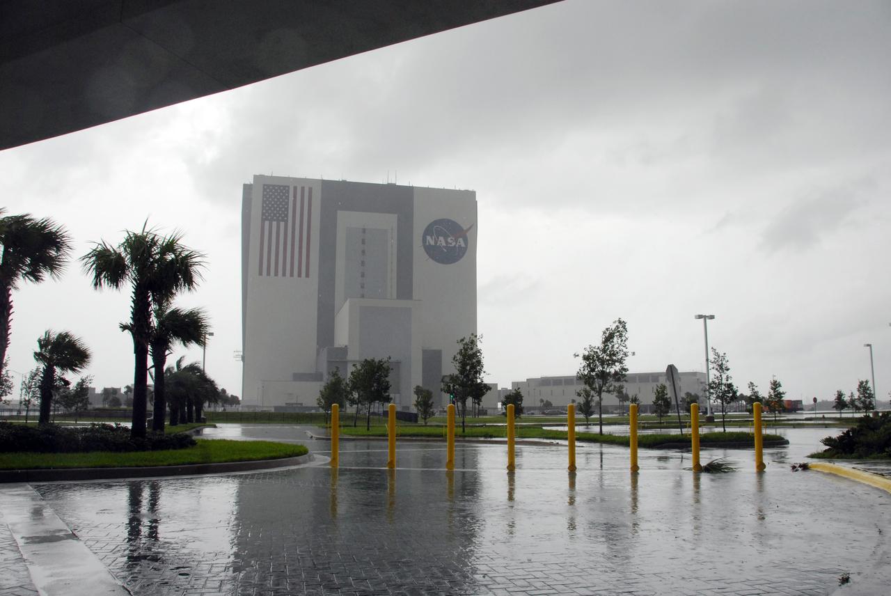CAPE CANAVERAL, Fla. – Flooding and some tree damage near the Vehicle Assembly Building are results from Tropical Storm Fay at NASA's Kennedy Space Center. The storm passed over the center Aug. 20 and then stalled offshore, bringing with it heavy rain and tropical storm force wind. Kennedy closed Aug. 19 because of Fay and reopened for normal operations Aug. 22. Based on initial assessments, there was no damage to space flight hardware, such as the space shuttles and Hubble Space Telescope equipment. Some facilities did sustain minor damage. Photo credit: NASA/Jack Pfaller
