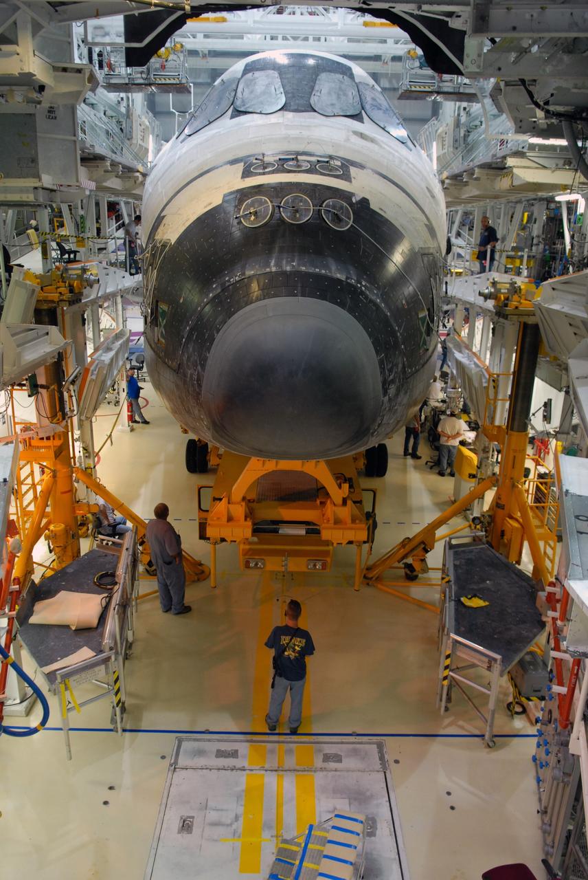 CAPE CANAVERAL, Fla. – Space shuttle Endeavour is ready to roll out of Orbiter Processing Facility 2 and head to the Vehicle Assembly Building at NASA's Kennedy Space Center. First motion was 7:01 a.m. EDT. In the VAB, Endeavour will be attached to its external fuel tank and twin solid rocket boosters. After additional preparations are made, the shuttle will be rolled out to Launch Pad 39B. Endeavour is the backup shuttle, if needed for rescue, for space shuttle Atlantis’ STS-125 mission to NASA’s Hubble Space Telescope targeted for October. Photo credit: NASA/Troy Cryder
