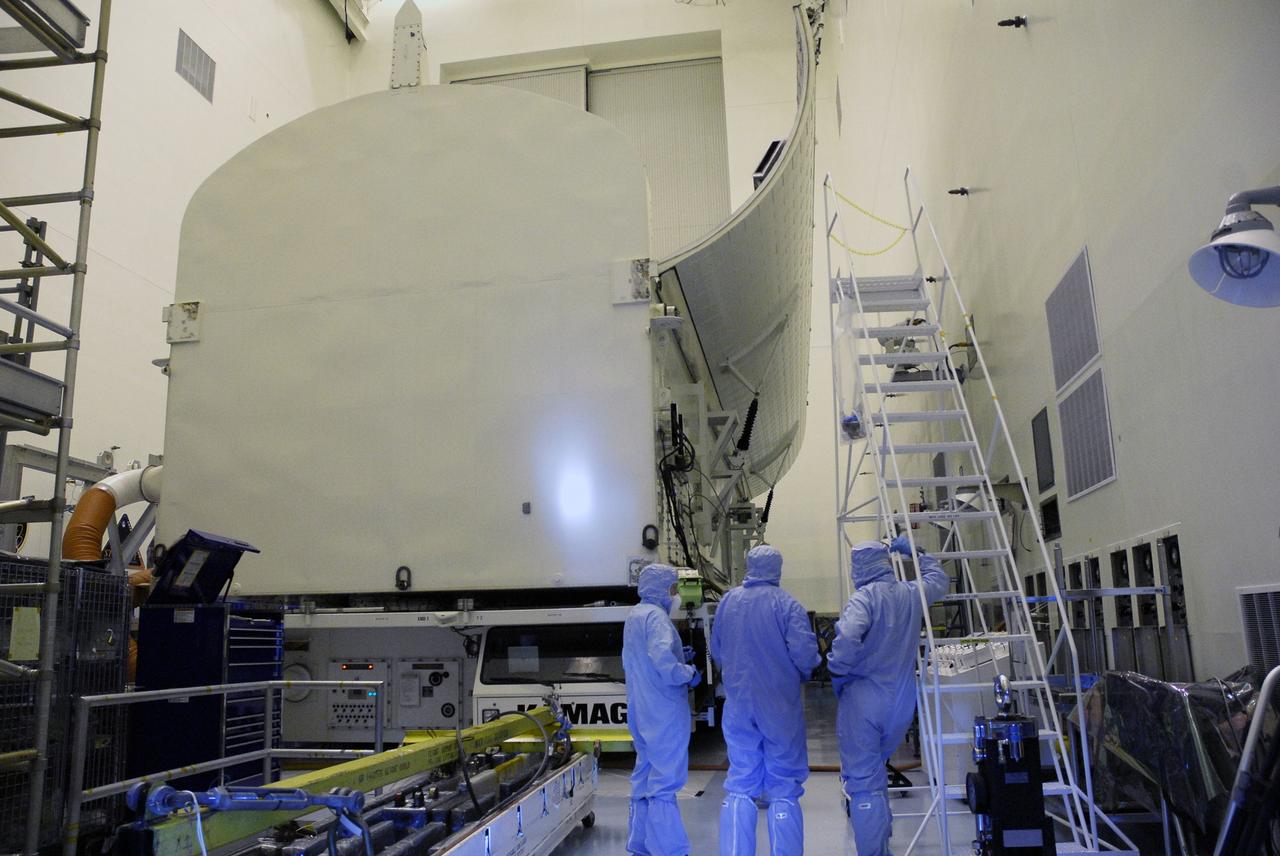 CAPE CANAVERAL, Fla. -  In the Payload Hazardous Servicing Facility at NASA's Kennedy Space Center, the doors of the payload canister are opening to install the remaining carriers associated with the STS-125 mission to service the Hubble Space Telescope. Four carriers in all will be transferred to Launch Pad 39A. At the pad, all the carriers will be loaded into space shuttle Atlantis’ payload bay. Launch of Atlantis is targeted for Oct. 10.  Photo credit: NASA/Jack Pfaller