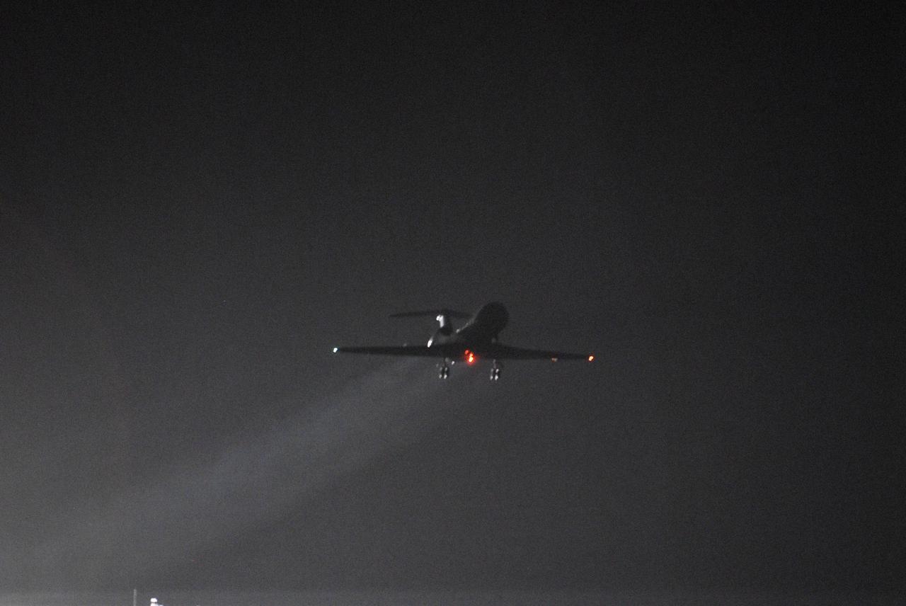 CAPE CANAVERAL, Fla. -  One of the shuttle training aircraft takes off from the Shuttle Landing Facility at NASA's Kennedy Space Center in Florida.  STS-125 Commander Scott Altman and Pilot Gregory C. Johnson are practicing shuttle landings in the aircraft.    The STA is a Grumman American Aviation-built Gulf Stream II jet that was modified to simulate a shuttle’s cockpit, motion and visual cues, and handling qualities. In flight, the aircraft duplicates the shuttle’s atmospheric descent trajectory from approximately 35,000 feet altitude to landing on a runway. The practice is part of a terminal countdown demonstration test, or TCDT, to prepare for launch.  TCDT provides astronauts and ground crews with an opportunity to participate in various simulated countdown activities, including equipment familiarization, emergency training and a simulated launch countdown. Space shuttle Atlantis’ STS-125 mission to service NASA’s Hubble Space Telescope is targeted to launch Oct. 10.  Photo credit: NASA/Kim Shiflett