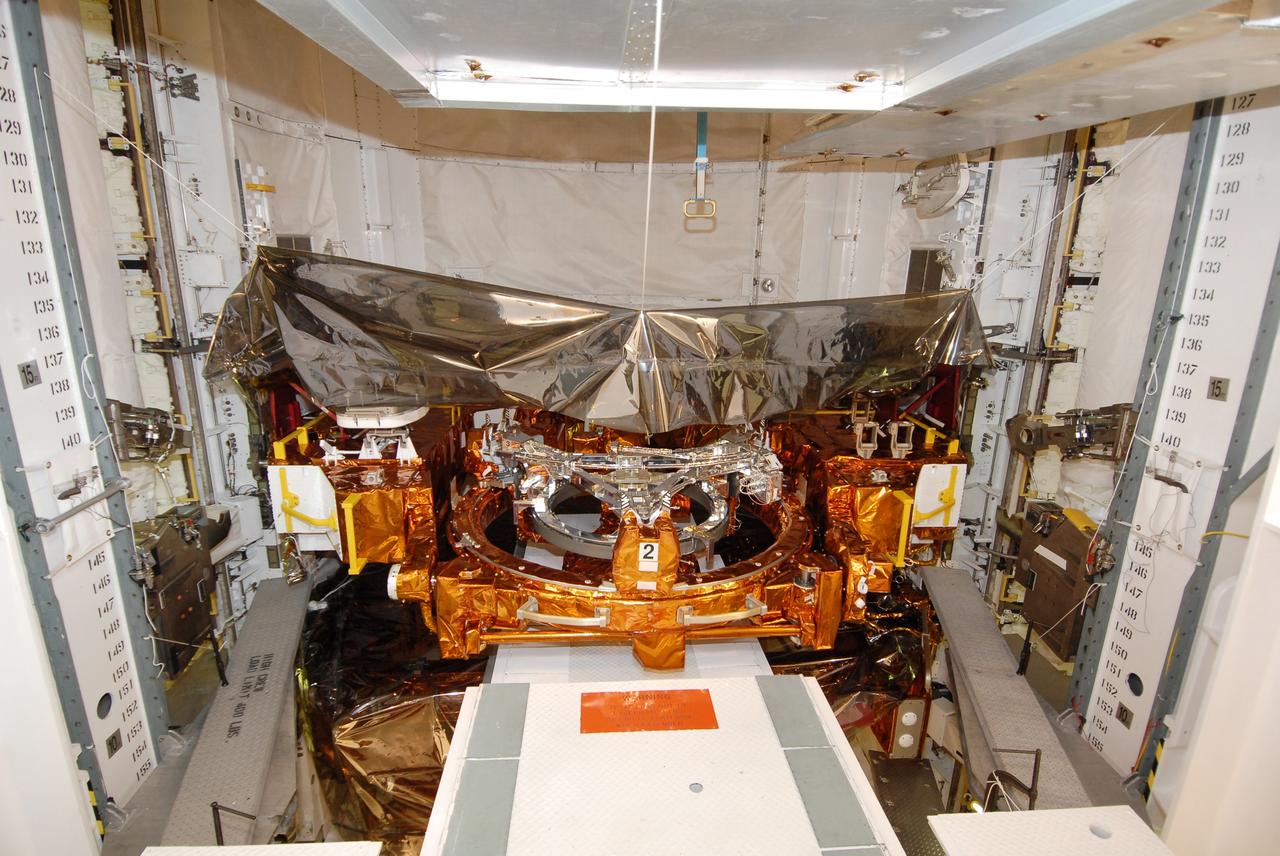 CAPE CANAVERAL, Fla. -  In the Payload Changeout Room on Launch Pad 39A at NASA's Kennedy Space Center in Florida, the payload for the STS-125 mission is ready to be moved into space shuttle Atlantis’ payload bay.  STS-125 is the fifth and final shuttle servicing mission for NASA’s Hubble Space Telescope.  The payload comprises four carriers holding various equipment for the mission. Atlantis is targeted to launch Oct. 14 on the 11-day mission.  Photo credit: NASA/Jack Pfaller