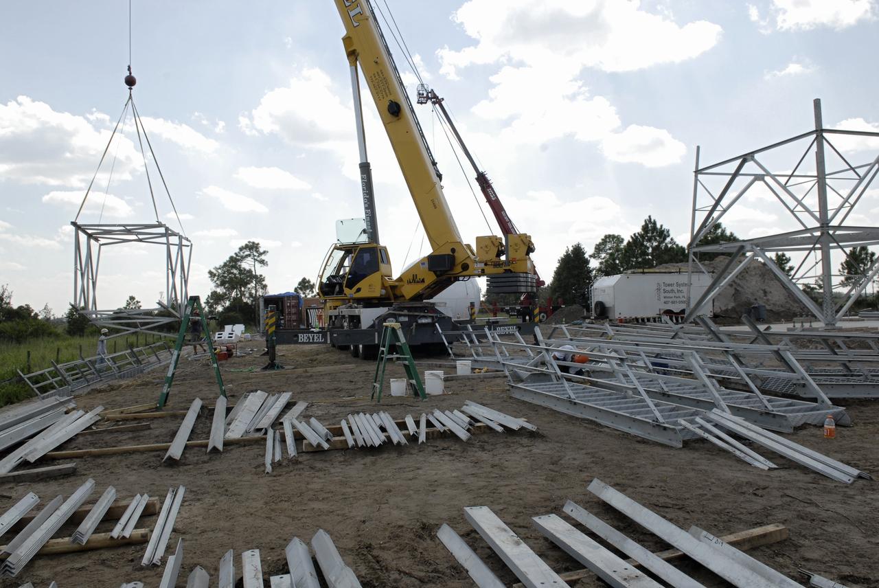 CAPE CANAVERAL, Fla. - A new Doppler weather radar tower is being built in an area near S.R. 520 in Orange County, Florida. The new tower will replace one at nearby Patrick Air Force Base. The site will be used by NASA's Kennedy Space Center, the 45th Space Wing and their customers. The tower will be able to monitor weather conditions directly above the launch pads at Kennedy. The weather radar is essential in issuing lightning and other severe weather warnings and vital in evaluating lightning launch commit criteria. The new radar, replacing what was installed 25 years ago, includes Doppler capability to detect winds and identify the type, size and number of precipitation particles. The site is ideally distant from the launch pads and has unobstructed views of Cape Canaveral Air Force Station and Kennedy. Photo credit: NASA/Kim Shiflett