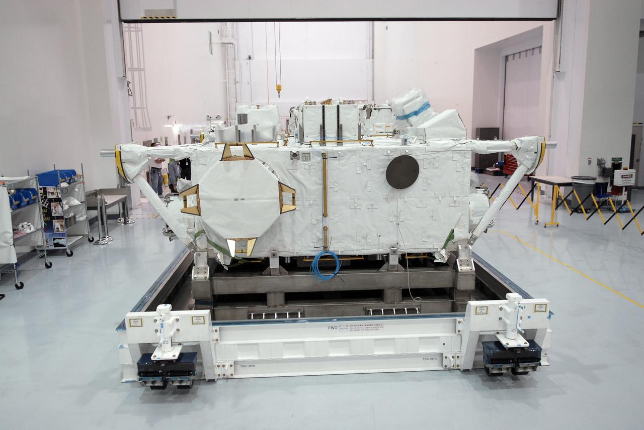 CAPE CANAVERAL, Fla. - In the Space Station Processing Facility at NASA's Kennedy Space Center in Florida, the Japan Aerospace Exploration Agency's Kibo Exposed Facility, or EF, rests in the high bay. When it is installed on the Kibo laboratory, the EF will provide a multipurpose platform where science experiments can be deployed and operated in the exposed environment. The payloads attached to the EF can be exchanged or retrieved by Kibo's robotic arm, the JEM Remote Manipulator System. The EF, along with the Experiment Logistics Module Exposed Section, will be carried aboard space shuttle Endeavour on the STS-127 mission targeted for launch May 15, 2009. Photo credit: NASA/Kim Shiflett