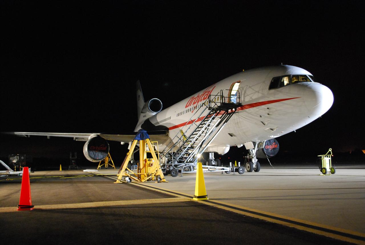VANDENBERG AIR FORCE BASE, Calif. – On the runway of Vandenberg Air Force Base in California, Orbital Sciences’ L-1011 aircraft waits for the arrival of NASA’s Interstellar Boundary Explorer, or IBEX, spacecraft and Pegasus XL rocket. The Pegasus will be attached to the aircraft for launch. The IBEX satellite will make the first map of the boundary between the Solar System and interstellar space. IBEX is targeted for launch from the Kwajalein Atoll, a part of the Marshall Islands in the Pacific Ocean, on Oct. 19 aboard the Pegasus rocket dropped from under the wing of an L-1011 aircraft flying over the Pacific Ocean. The Pegasus will carry the spacecraft approximately 130 miles above Earth and place it in orbit. Photo credit: NASA/Randy Beaudoin, VAFB