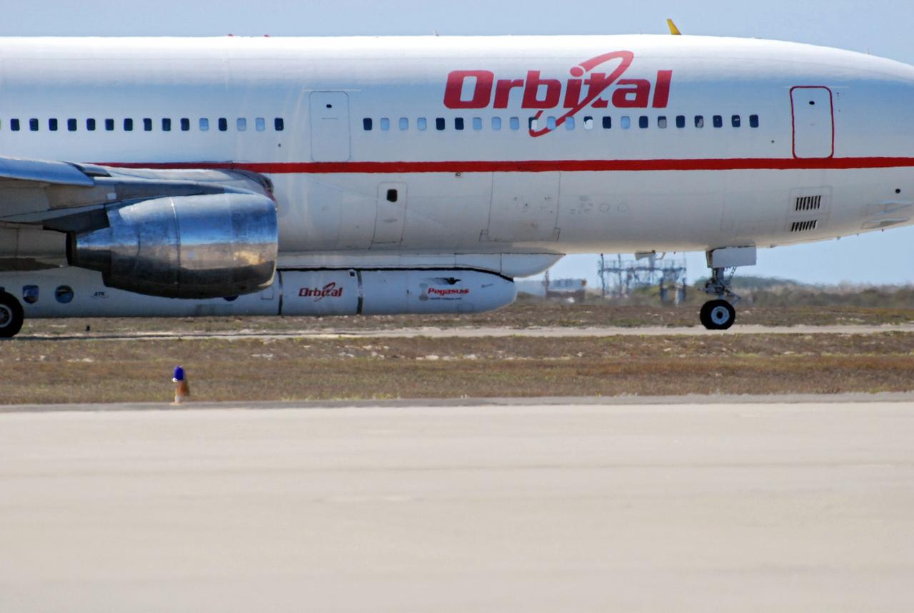 VANDENBERG AIR FORCE BASE, Calif. –  Orbital Sciences’ L-1011 aircraft begins rolling for takeoff from Vandenberg Air Force Base in California to the Kwajalein Atoll, a part of the Marshall Islands in the Pacific Ocean.  Under its wing is NASA’s Interstellar Boundary Explorer, or IBEX, spacecraft and Pegasus XL rocket.  Departing from Kwajalein, the Pegasus rocket will be dropped from under the wing of the L-1011 over the Pacific Ocean to carry the spacecraft approximately 130 miles above Earth and place it in orbit.  Then, the spacecraft’s own engine will boost it to its final high-altitude orbit (about 200,000 miles high) — most of the way to the Moon. The IBEX satellite will make the first map of the boundary between the Solar System and interstellar space.  IBEX science will be led by the Southwest Research Institute of San Antonio, Texas.  IBEX is targeted for launch over the Pacific Oct. 19.   Photo credit: NASA/Randy Beaudoin, VAFB