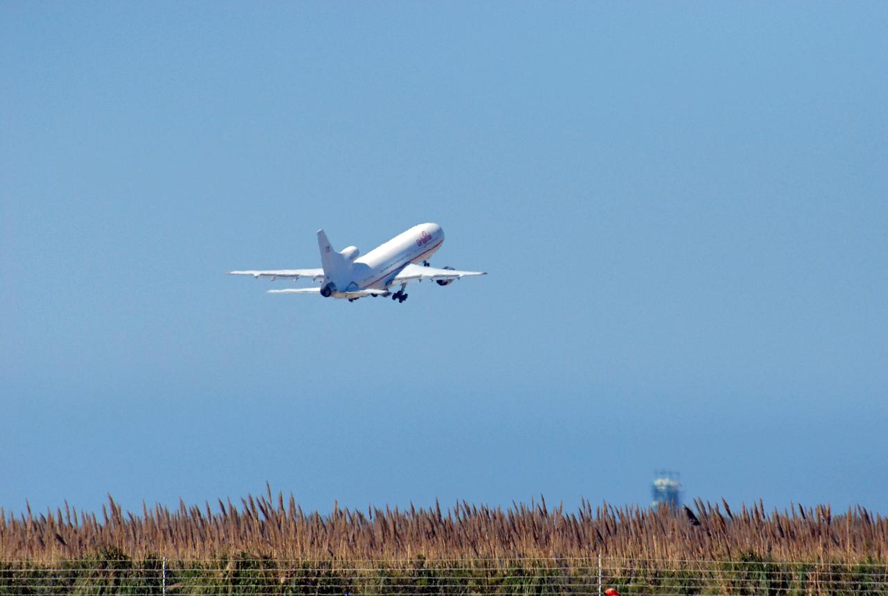 VANDENBERG AIR FORCE BASE, Calif. –  Orbital Sciences’ L-1011 aircraft takes off from Vandenberg Air Force Base in California for the Kwajalein Atoll, a part of the Marshall Islands in the Pacific Ocean.  Under its wing is NASA’s Interstellar Boundary Explorer, or IBEX, spacecraft and Pegasus XL rocket.  Departing from Kwajalein, the Pegasus rocket will be dropped from under the wing of the L-1011 over the Pacific Ocean to carry the spacecraft approximately 130 miles above Earth and place it in orbit.  Then, the spacecraft’s own engine will boost it to its final high-altitude orbit (about 200,000 miles high) — most of the way to the Moon. The IBEX satellite will make the first map of the boundary between the Solar System and interstellar space.  IBEX science will be led by the Southwest Research Institute of San Antonio, Texas.  IBEX is targeted for launch over the Pacific Oct. 19.   Photo credit: NASA/Randy Beaudoin, VAFB
