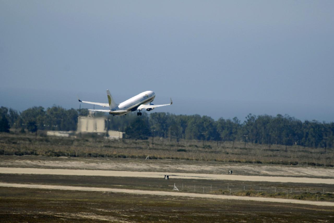 VANDENBERG AIR FORCE BASE, Calif. –  From the runway of Vandenberg Air Force Base in California, a Pathfinder aircraft takes off. The Pathfinder will accompany Orbital Sciences’ L-1011 aircraft carrying NASA’s Interstellar Boundary Explorer, or IBEX, spacecraft and Pegasus XL rocket on its flight to the Kwajalein Atoll, a part of the Marshall Islands in the Pacific Ocean.  The Pathfinder will carry the contingency crew and launch team members.  Departing from Kwajalein, the Pegasus rocket will be dropped from under the wing of the L-1011 over the Pacific Ocean to carry the spacecraft approximately 130 miles above Earth and place it in orbit.  Then, the spacecraft’s own engine will boost it to its final high-altitude orbit (about 200,000 miles high) — most of the way to the Moon. The IBEX satellite will make the first map of the boundary between the Solar System and interstellar space.  IBEX science will be led by the Southwest Research Institute of San Antonio, Texas.  IBEX is targeted for launch over the Pacific Oct. 19.   Photo credit: NASA/CIV USAF/Daniel Liberotti
