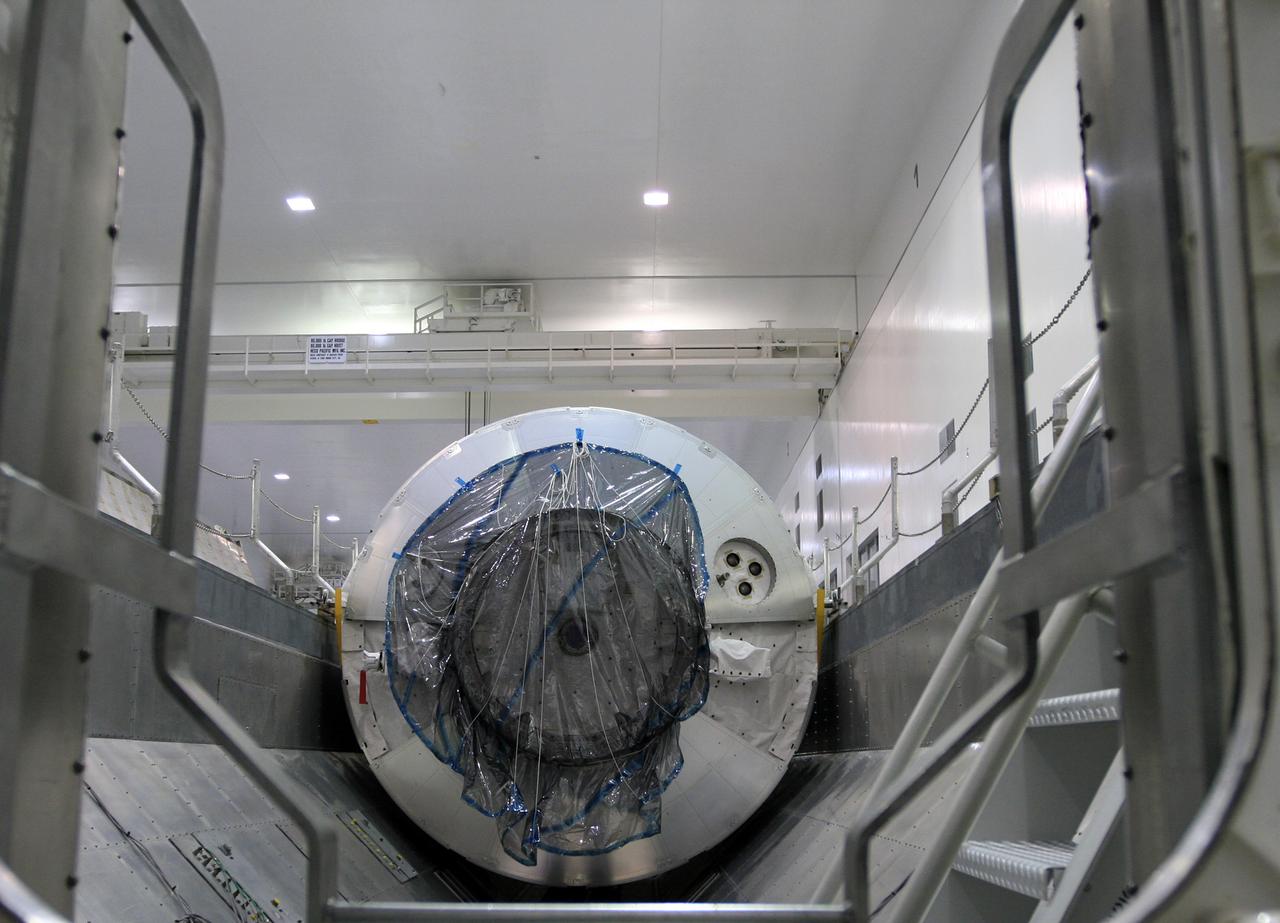 CAPE CANAVERAL, Fla. - In the Space Station Processing Facility at NASA's Kennedy Space Center in Florida, the Multi-Purpose Logistics Module Leonardo is installed in the payload canister for transfer to Launch Pad 39A. Leonardo is part of space shuttle Endeavour's payload on the STS-126 mission to the International Space Station. At the pad, the payload canister will release its cargo into the Payload Changeout Room. Later, the payload will be installed in space shuttle Endeavour's payload bay. The module contains supplies and equipment, including additional crew quarters, equipment for the regenerative life support system and spare hardware. Endeavour is targeted for launch on Nov. 14. Photo credit: NASA/Troy Cryder