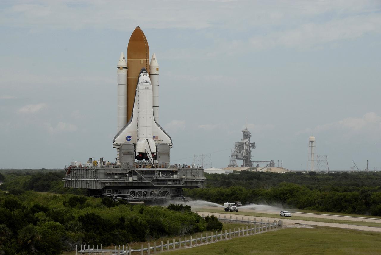 CAPE CANAVERAL, Fla. - At NASA's Kennedy Space Center in Florida, space shuttle Endeavour turns toward Launch Pad 39A after rolling off Launch Pad 39B. First motion was at 8:28 a.m. EDT. Endeavour is targeted to launch Nov. 14 on the STS-126 mission. On this 27th mission to the International Space Station, Endeavour will carry the Lightweight Multi-Purpose Experiment Support Structure Carrier and the Multi-Purpose Logistics Module Leonardo that will hold supplies and equipment, including additional crew quarters, additional exercise equipment, spare hardware and equipment for the regenerative life support system. Photo credit: NASA/Kim Shiflett