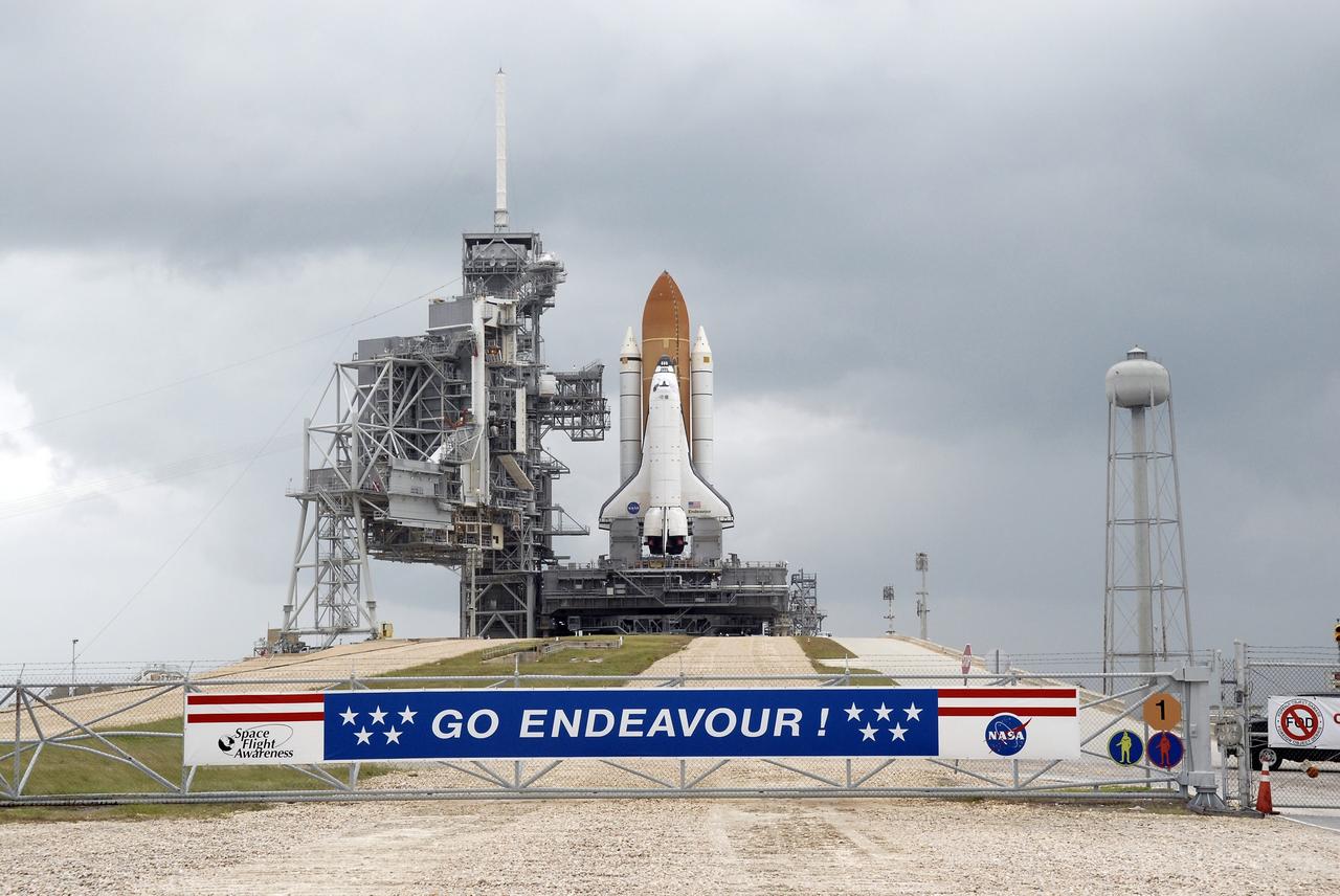 CAPE CANAVERAL, Fla. -  At NASA's Kennedy Space Center in Florida, space shuttle Endeavour is hard down on Launch Pad 39A  after rolling around from launch Pad 39B.  The shuttle moved off Launch Pad 39B starting at 8:28 am. EDT and completed its move to Launch Pad 39A at 4:37 p.m. Endeavour is targeted to launch Nov. 14 on the STS-126 mission.  On this 27th mission to the International Space Station, Endeavour will carry the Lightweight Multi-Purpose Experiment Support Structure Carrier and the Multi-Purpose Logistics Module Leonardo that will hold supplies and equipment, including additional crew quarters, additional exercise equipment, spare hardware and equipment for the regenerative life support system.  Photo credit: NASA/Kim Shiflett