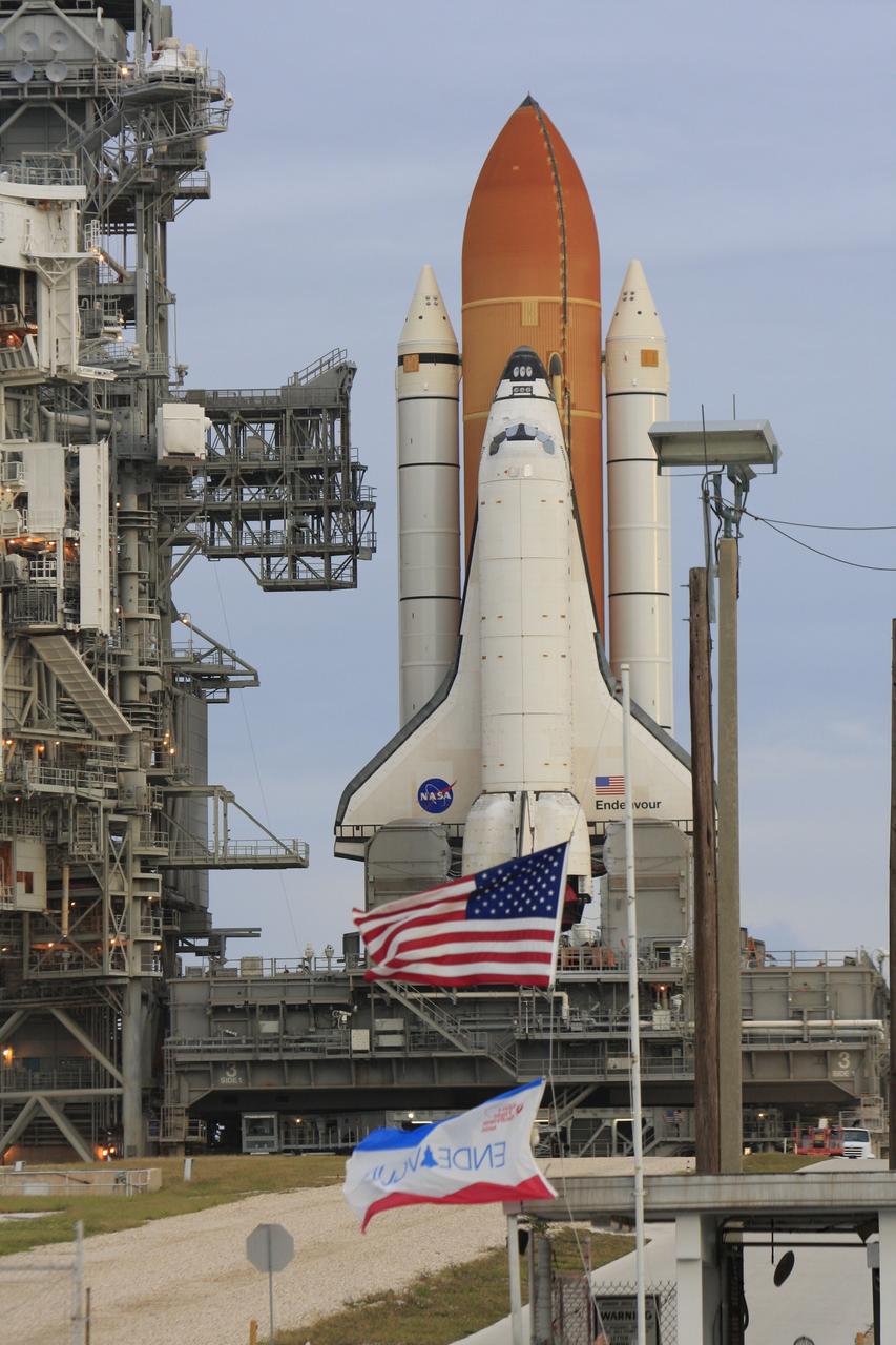 CAPE CANAVERAL, Fla. - At NASA's Kennedy Space Center in Florida, space shuttle Endeavour begins rolling off Launch Pad 39B for the 3.4-mile rollaround to Launch Pad 39A. First motion was at 8:28 a.m. EDT. Endeavour is targeted to launch Nov. 14 on the STS-126 mission. On this 27th mission to the International Space Station, Endeavour will carry the Lightweight Multi-Purpose Experiment Support Structure Carrier and the Multi-Purpose Logistics Module Leonardo that will hold supplies and equipment, including additional crew quarters, additional exercise equipment, spare hardware and equipment for the regenerative life support system. Photo credit: NASA/Troy Cryder