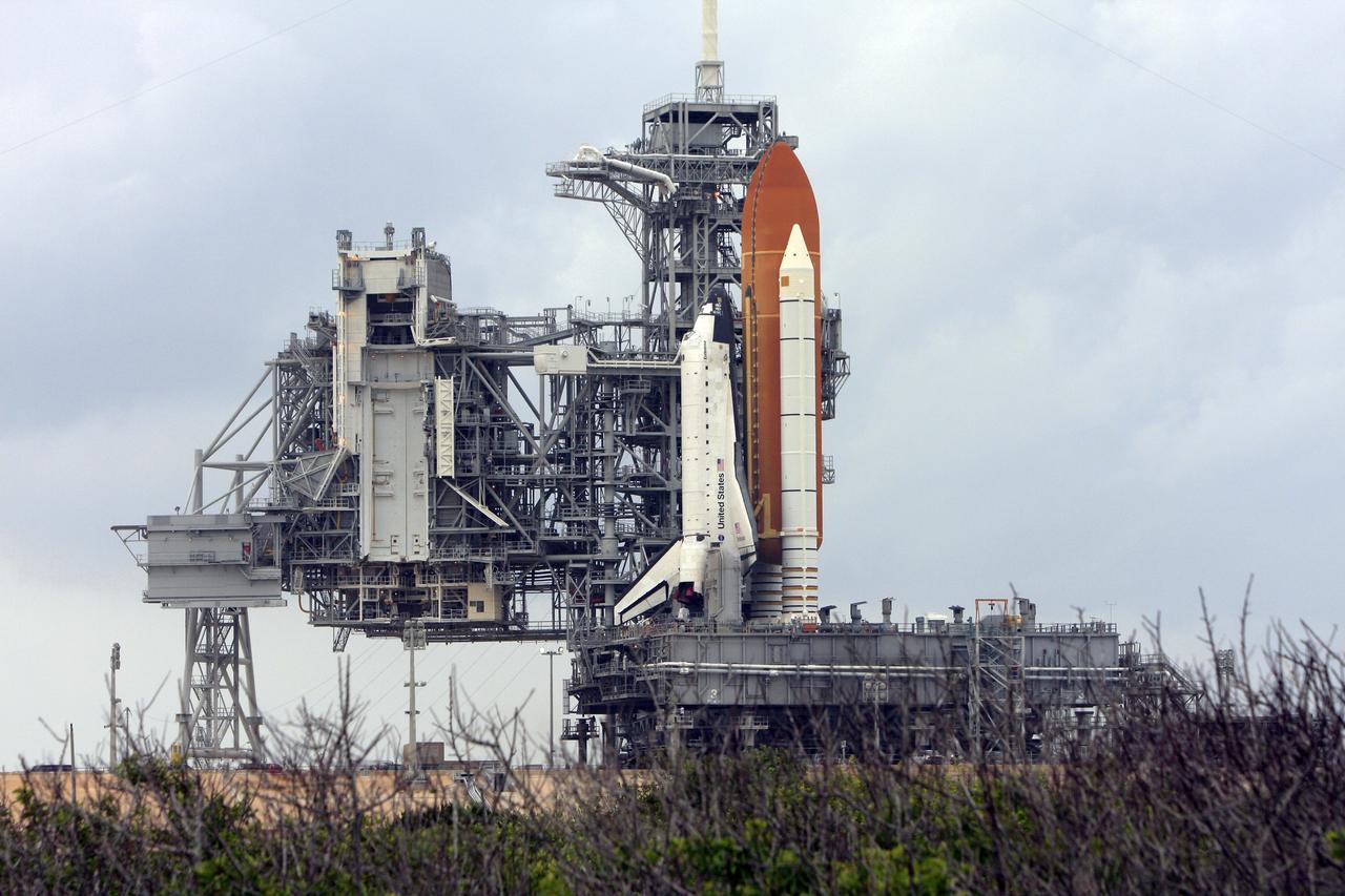 CAPE CANAVERAL, Fla. -  At NASA's Kennedy Space Center in Florida, space shuttle Endeavour reaches the top of Launch Pad 39A after rolling around from launch Pad 39B.  The shuttle moved off Launch Pad 39B starting at 8:28 am. EDT and completed its move to Launch Pad 39A at 4:37 p.m. Endeavour is targeted to launch Nov. 14 on the STS-126 mission. On this 27th mission to the International Space Station, Endeavour will carry the Lightweight Multi-Purpose Experiment Support Structure Carrier and the Multi-Purpose Logistics Module Leonardo that will hold supplies and equipment, including additional crew quarters, additional exercise equipment, spare hardware and equipment for the regenerative life support system.  Photo credit: NASA/Troy Cryder