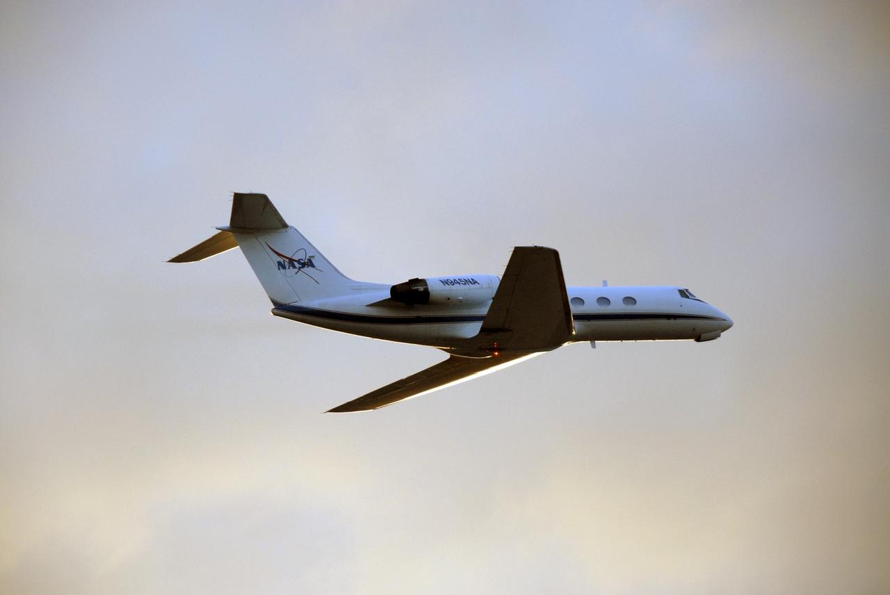 CAPE CANAVERAL, Fla. – In the skies over the Shuttle Landing Facility at NASA's Kennedy Space Center in Florida, the Shuttle Training Aircraft begins its long turn to achieve the right position for landing. The mission crew members arrived at Kennedy to prepare for launch. STS-126 is the 124th space shuttle flight and the 27th flight to the International Space Station. The 15-day mission will feature four spacewalks and work that will prepare the space station to house six crew members for long- duration missions. Liftoff is scheduled for 7:55 p.m. EST Nov. 14. Photo credit: NASA/Kim Shiflett