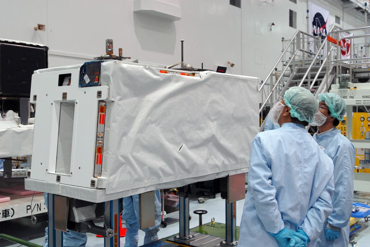 CAPE CANAVERAL, Fla. -- In the Space Station Processing Facility at NASA's Kennedy Space Center in Florida, the MAXI (Monitor of All-sky X-ray Image) is waiting to be installed on the Japanese Experiment Module's Experiment Logistics Module-Exposed Section, or ELM-ES. The MAXI is part of space shuttle Endeavour's payload on the STS-127 mission. Using X-ray slit cameras with high sensitivity, the MAXI will continuously monitor astronomical X-ray objects over a broad energy band (0.5 to 30 keV). Endeavour is targeted to launch May 15. Photo credit: NASA/Jim Grossmann