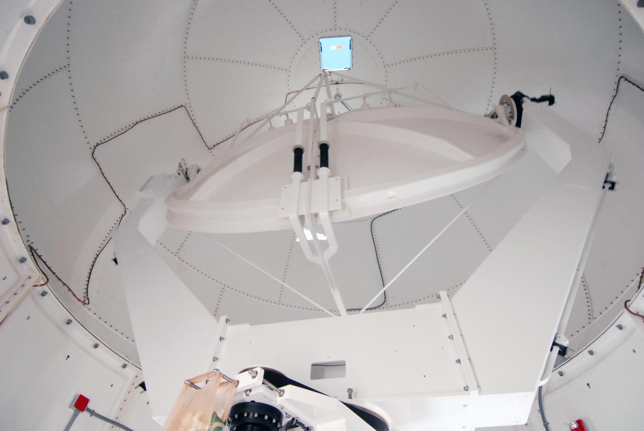 CAPE CANAVERAL, Fla. -- A closeup of the replacement weather Doppler radar being installed in a remote field located west of NASA's Kennedy Space Center in Florida. The tower is 100 feet high; the radome is 22 feet in diameter, the antenna 14 feet in diameter. It rotates at 6 rpm. The structure can withstand 130 mph winds. It is undergoing initial testing and expected to become operational in the summer. The weather radar is essential in issuing lightning and other severe weather warnings and vital in evaluating lightning launch commit criteria for space shuttle and rocket launches. Photo credit: NASA/Troy Cryder