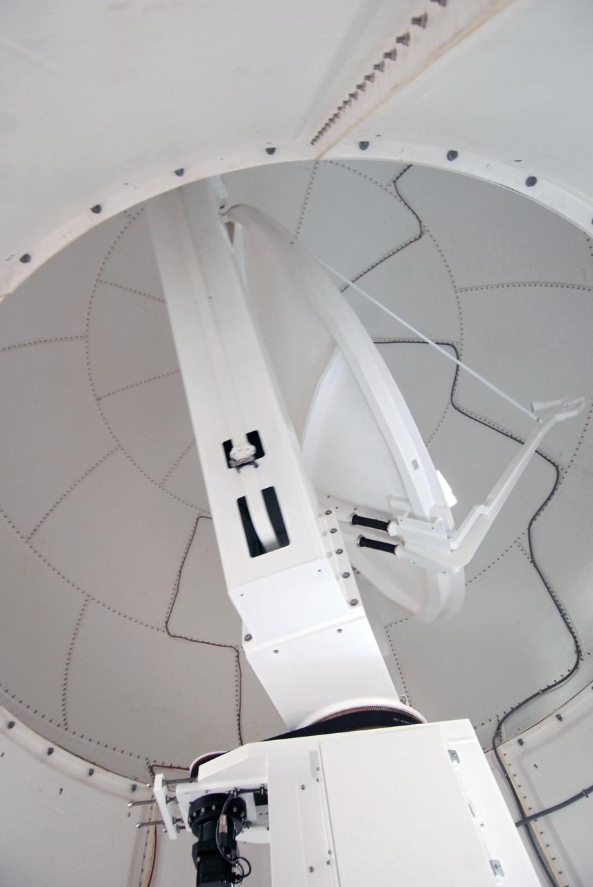 CAPE CANAVERAL, Fla. -- A closeup of the replacement weather Doppler radar being installed in a remote field located west of NASA's Kennedy Space Center in Florida. The tower is 100 feet high; the radome is 22 feet in diameter, the antenna 14 feet in diameter. It rotates at 6 rpm. The structure can withstand 130 mph winds. It is undergoing initial testing and expected to become operational in the summer. The weather radar is essential in issuing lightning and other severe weather warnings and vital in evaluating lightning launch commit criteria for space shuttle and rocket launches. Photo credit: NASA/Troy Cryder