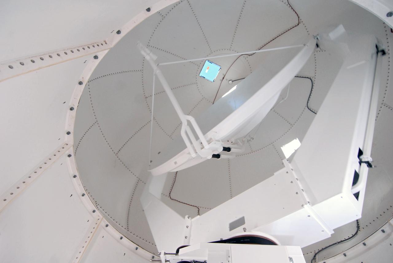 CAPE CANAVERAL, Fla. -- A closeup of the replacement weather Doppler radar being installed in a remote field located west of NASA's Kennedy Space Center in Florida. The tower is 100 feet high; the radome is 22 feet in diameter, the antenna 14 feet in diameter. It rotates at 6 rpm. The structure can withstand 130 mph winds. It is undergoing initial testing and expected to become operational in the summer. The weather radar is essential in issuing lightning and other severe weather warnings and vital in evaluating lightning launch commit criteria for space shuttle and rocket launches. Photo credit: NASA/Troy Cryder