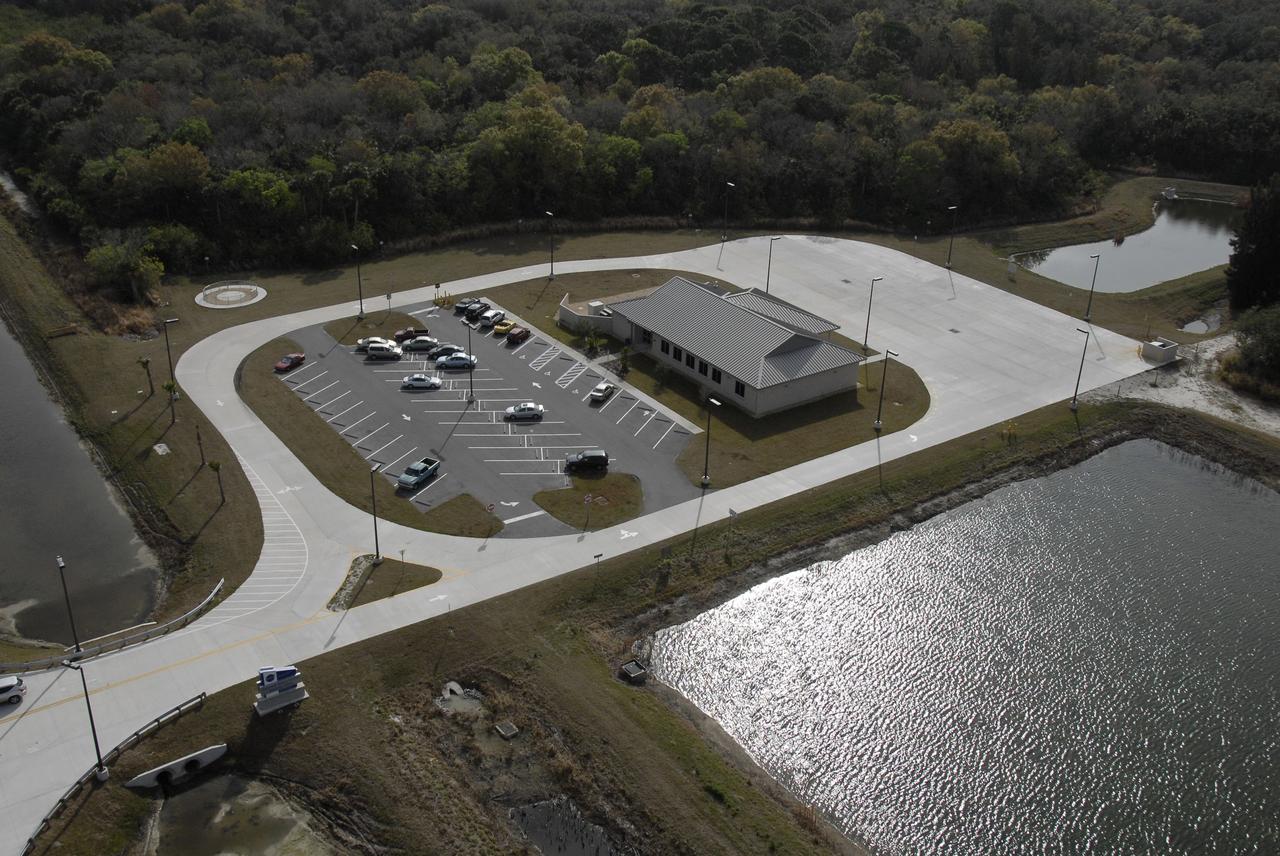 CAPE CANAVERAL, Fla. –An aerial view of the new pass and identification building near Gate 3 of NASA's Kennedy Space Center in Florida. Photo credit: NASA/Kim Shiflett