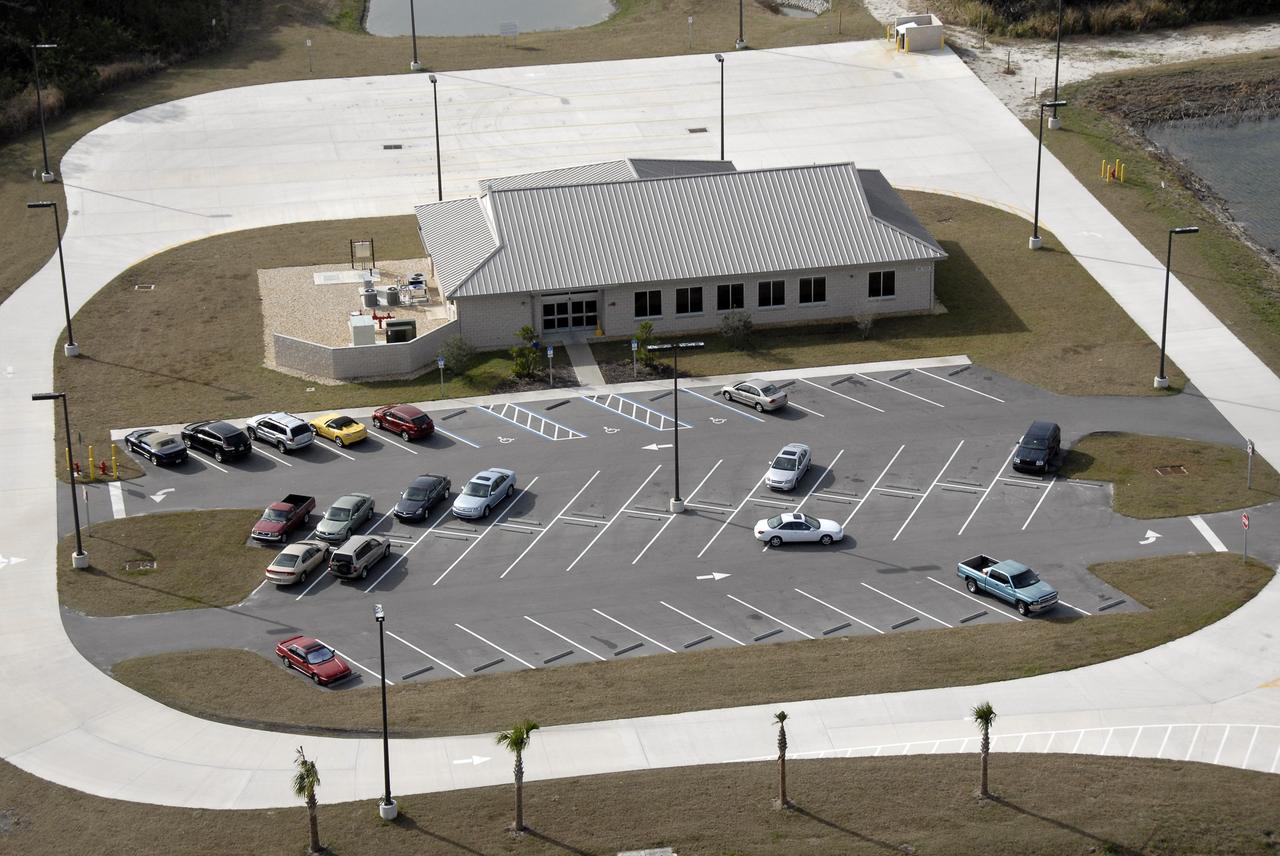 CAPE CANAVERAL, Fla. – An aerial view of the new pass and identification building near Gate 3 of NASA's Kennedy Space Center in Florida. Photo credit: NASA/Kim Shiflett
