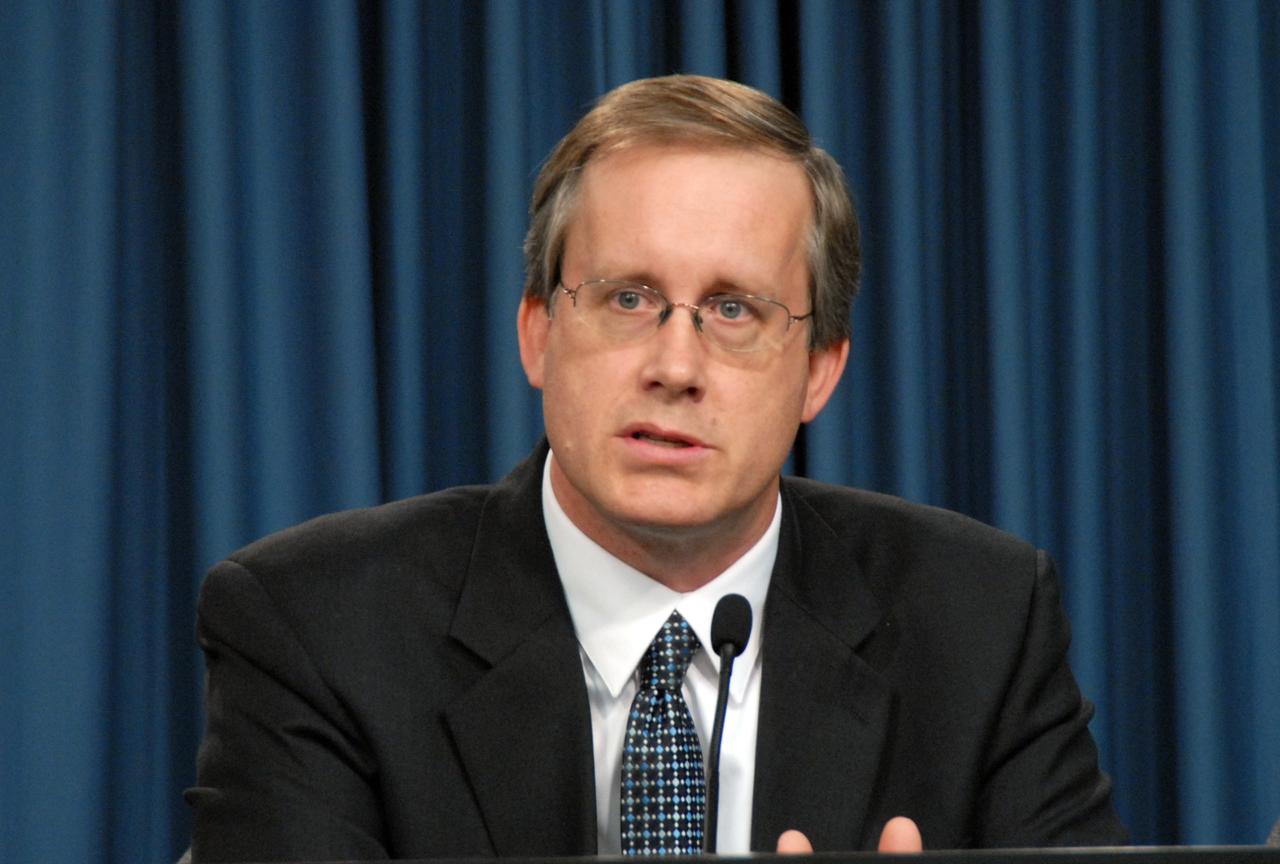 CAPE CANAVERAL, Fla. – At the flight readiness review news conference for space shuttle Discovery's STS-119 mission, Space Shuttle Program Manager John Shannon talks about the discussion surrounding Discovery's readiness for flight. NASA managers decided Feb. 20 more data and possible testing are required before proceeding to launch. Engineering teams have been working to identify what caused damage to a flow control valve on shuttle Endeavour during its November 2008 flight. A new launch date has not been determined. Photo credit: NASA/Glenn Benson